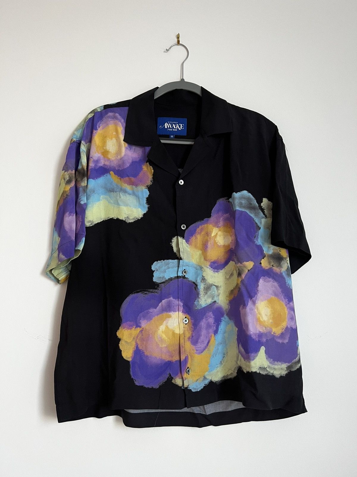image of Awake Bouquet Rayon Camp Shirt in Black, Men's (Size Medium)