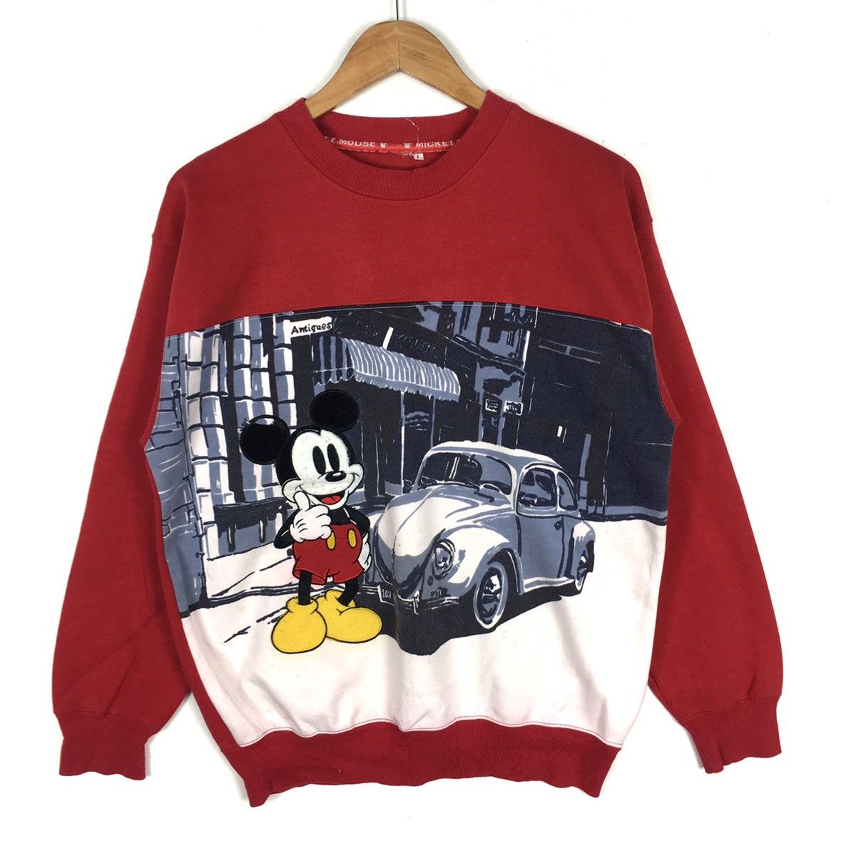 Mickey Mouse Vintage 90s MICKEY MOUSE DISNEY Overprint Aop Red Sweatshirt Size US L / EU 52-54 / 3 - 1 Thumbnail