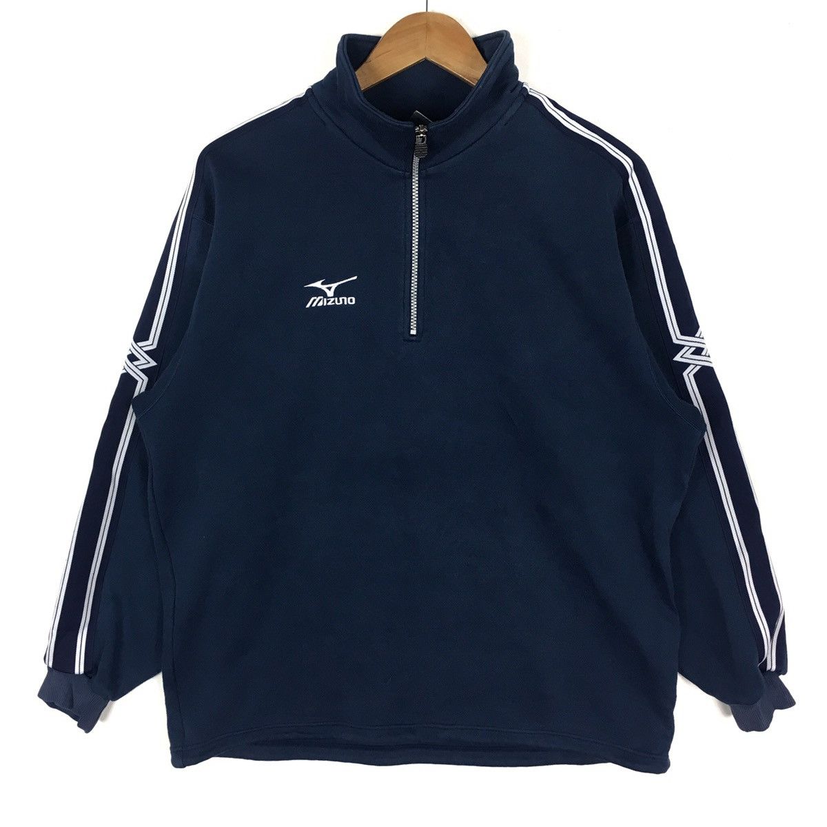 Mizuno MIZUNO Sport Side Tape Half Zipper Blue Sweatshirt Size US XL / EU 56 / 4 - 1 Thumbnail