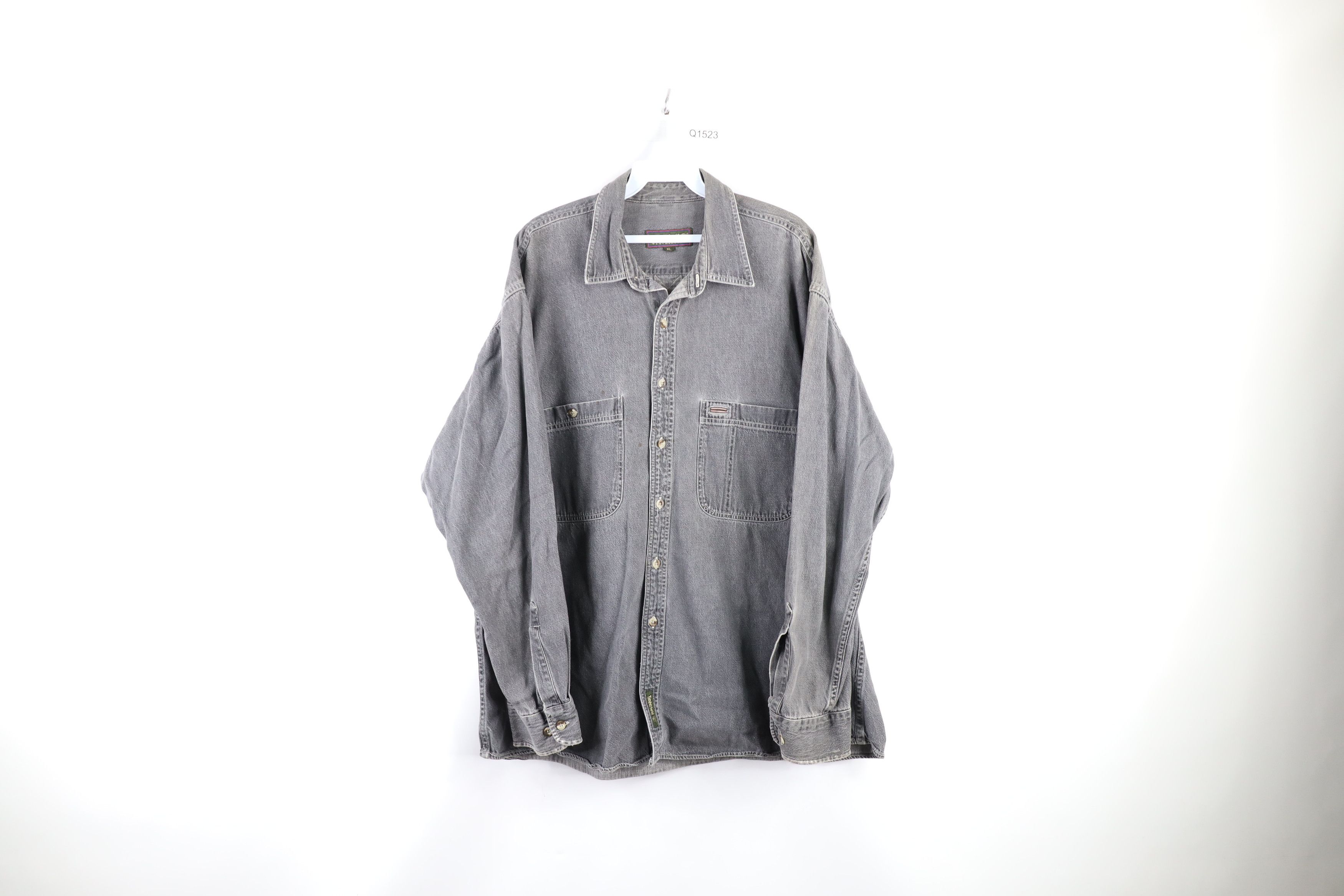Timberland × Vintage Vintage 90s Timberland Baggy Fit Denim Button Shirt Black Size US XL / EU 56 / 4 - 1 Thumbnail