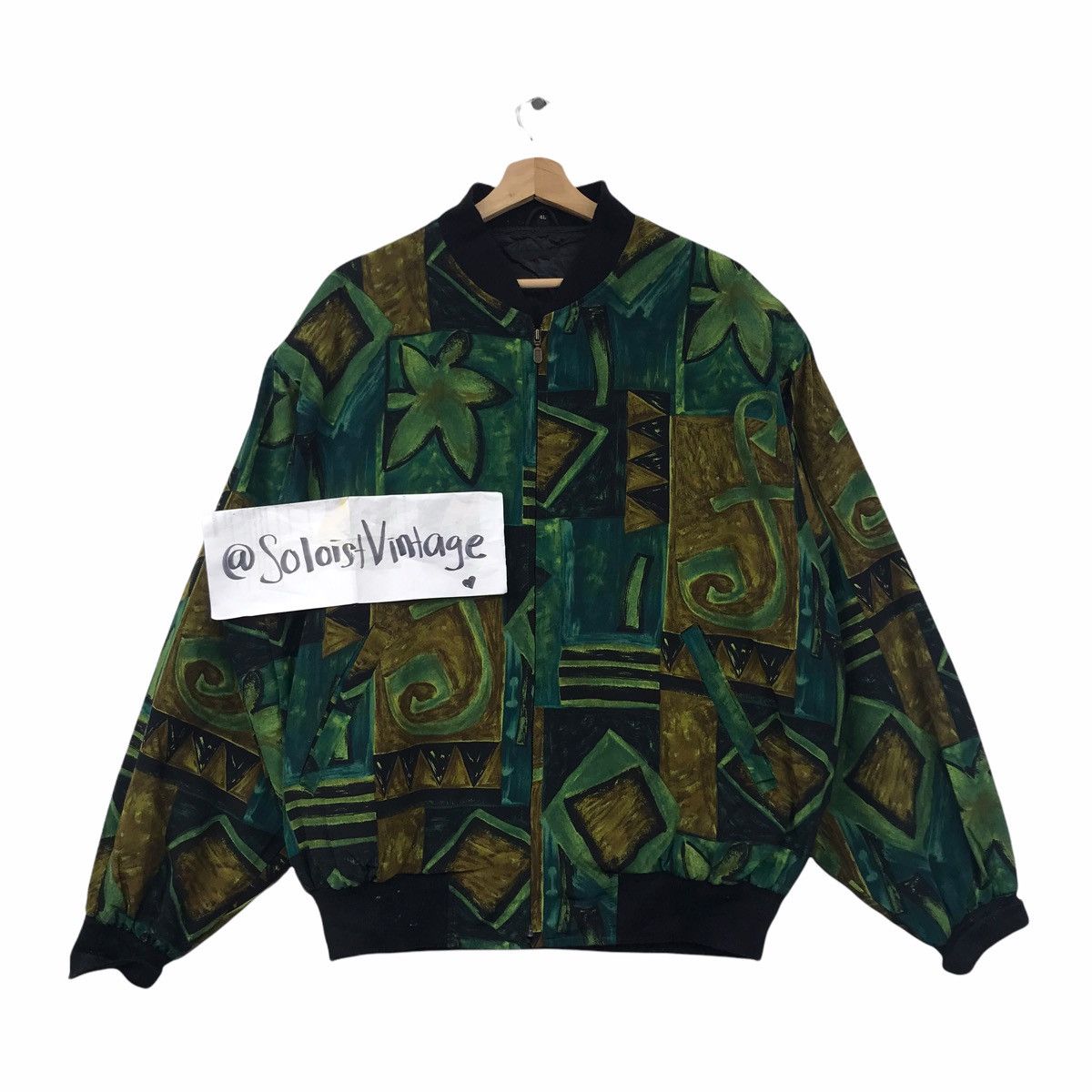 Vintage Vintage ARTWORK ART Ancient Jungle Green Silk Bomber Jacket Size US XXL / EU 58 / 5 - 1 Thumbnail
