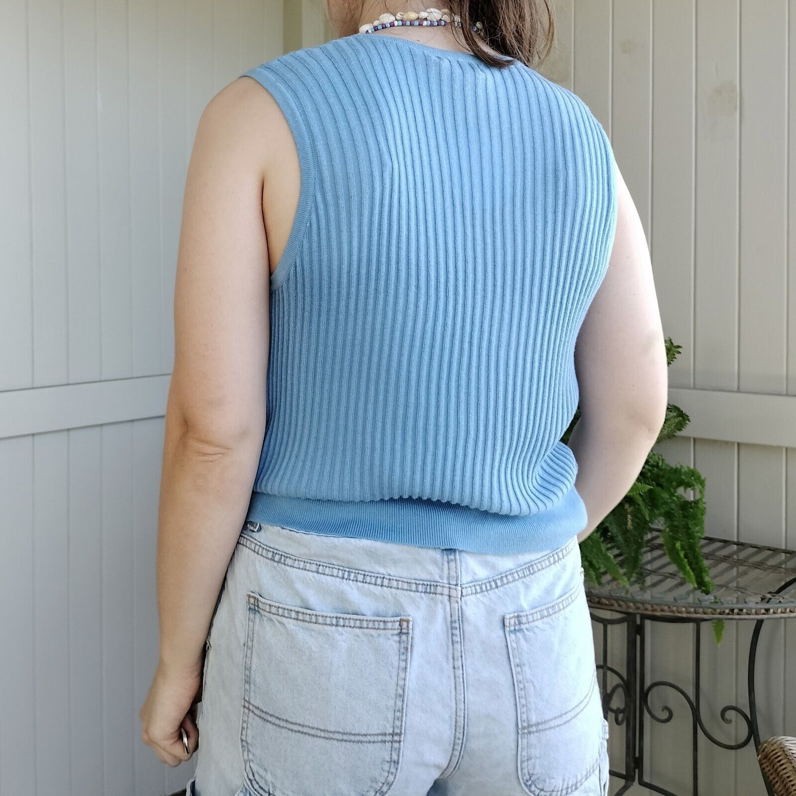 Designer Thanne Top Vest Knit Gilet Acrylic Cotton Ribbed Schoolgirl Size L / US 10 / IT 46 - 5 Thumbnail