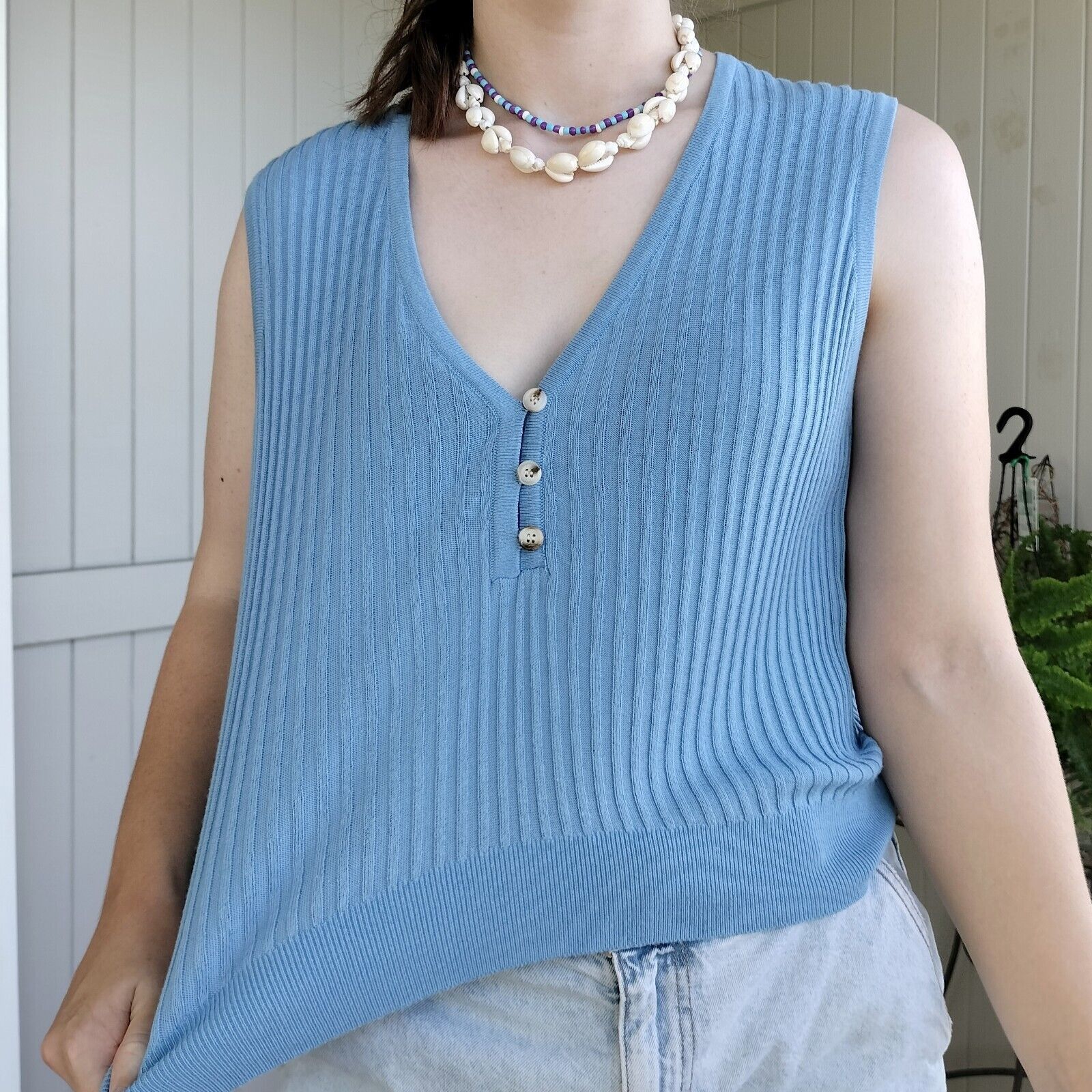 Designer Thanne Top Vest Knit Gilet Acrylic Cotton Ribbed Schoolgirl Size L / US 10 / IT 46 - 4 Thumbnail