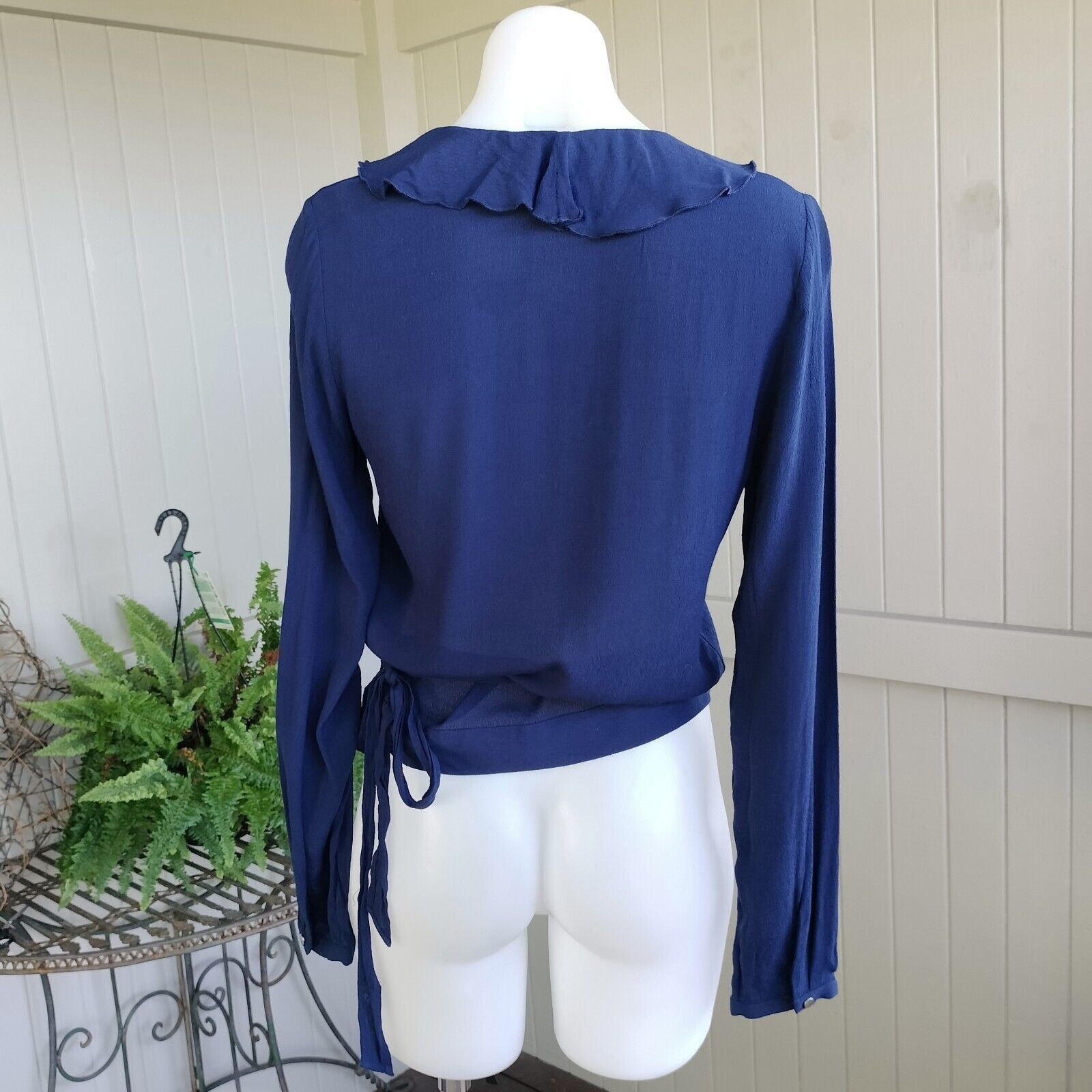Designer Sportsgirl Top Blouse Blue Wrap Long Sleeve Ruffle Cocktail Size XS / US 0-2 / IT 36-38 - 2 Thumbnail