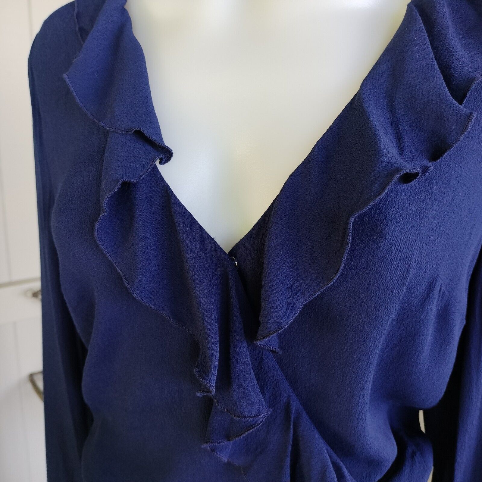 Designer Sportsgirl Top Blouse Blue Wrap Long Sleeve Ruffle Cocktail Size XS / US 0-2 / IT 36-38 - 6 Thumbnail