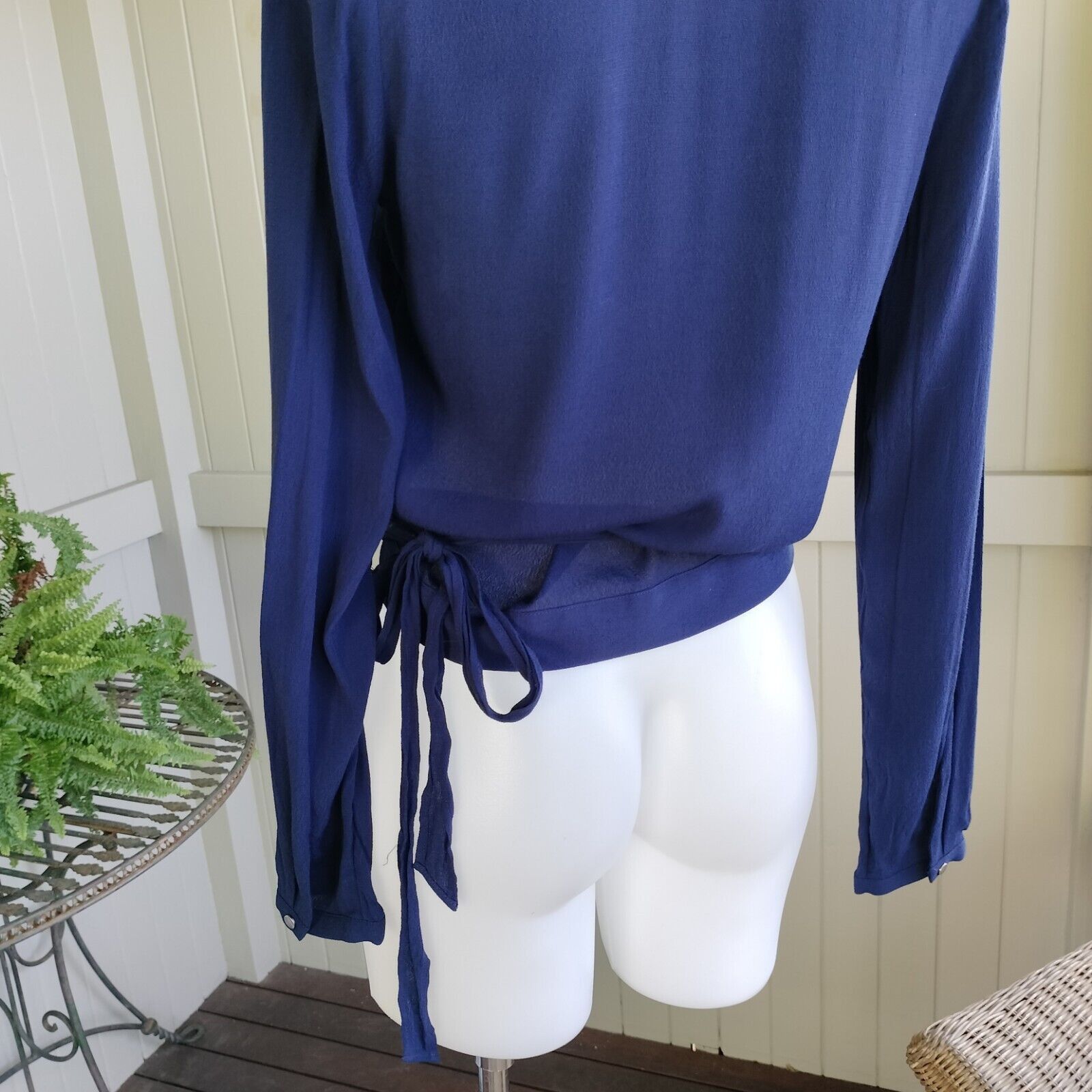 Designer Sportsgirl Top Blouse Blue Wrap Long Sleeve Ruffle Cocktail Size XS / US 0-2 / IT 36-38 - 5 Thumbnail