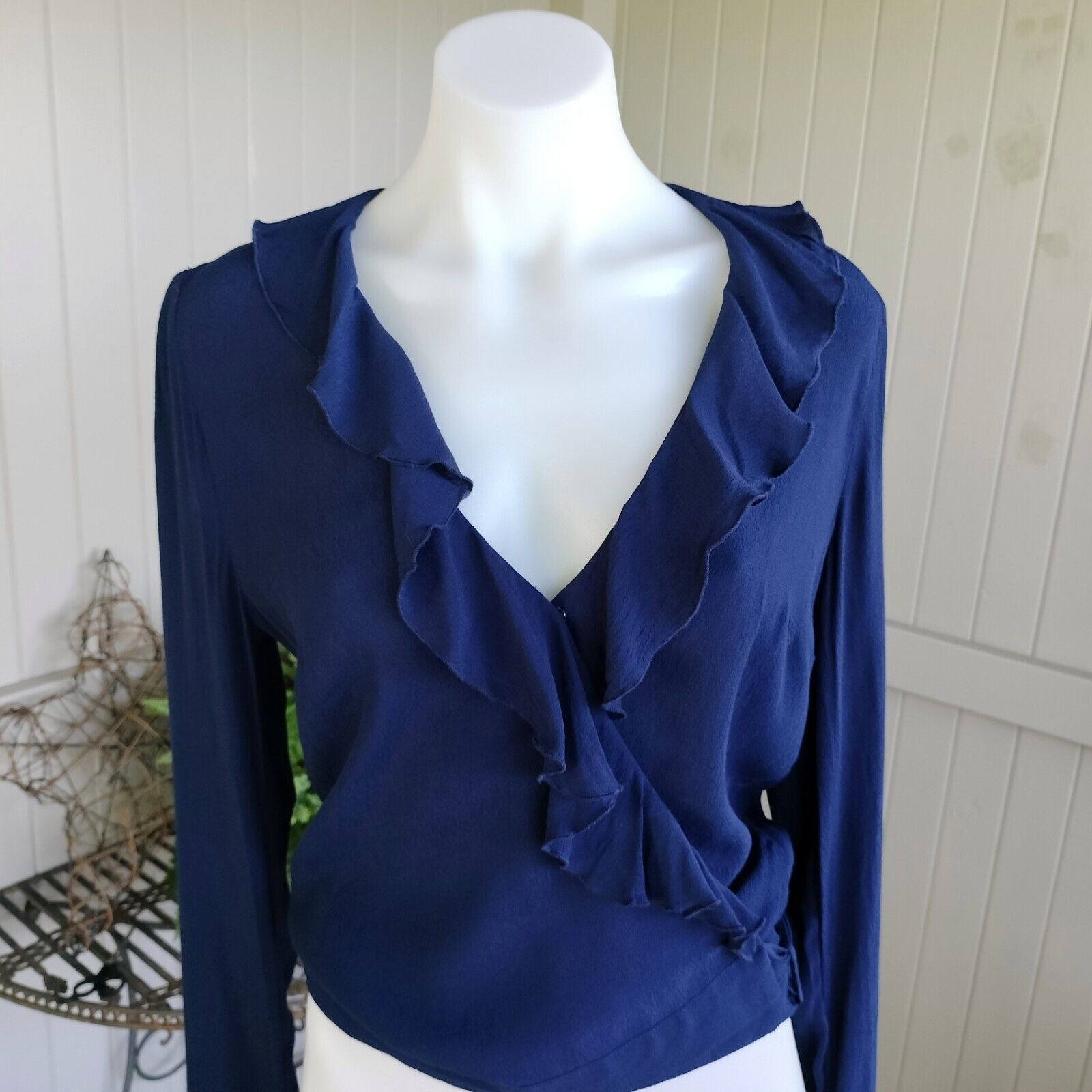 Designer Sportsgirl Top Blouse Blue Wrap Long Sleeve Ruffle Cocktail Size XS / US 0-2 / IT 36-38 - 4 Thumbnail