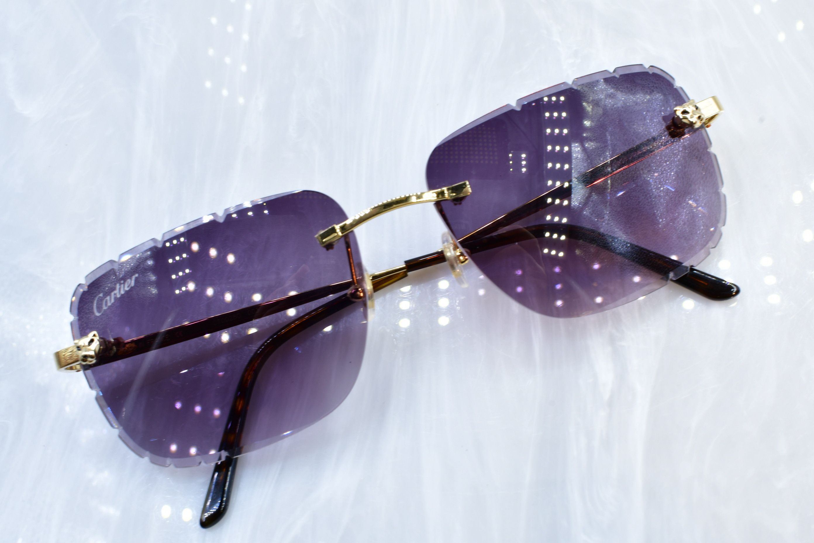 image of Cartier Panther Diamond Cut Gradient Big C Decor Glasses in Caribe Sunset, Men's