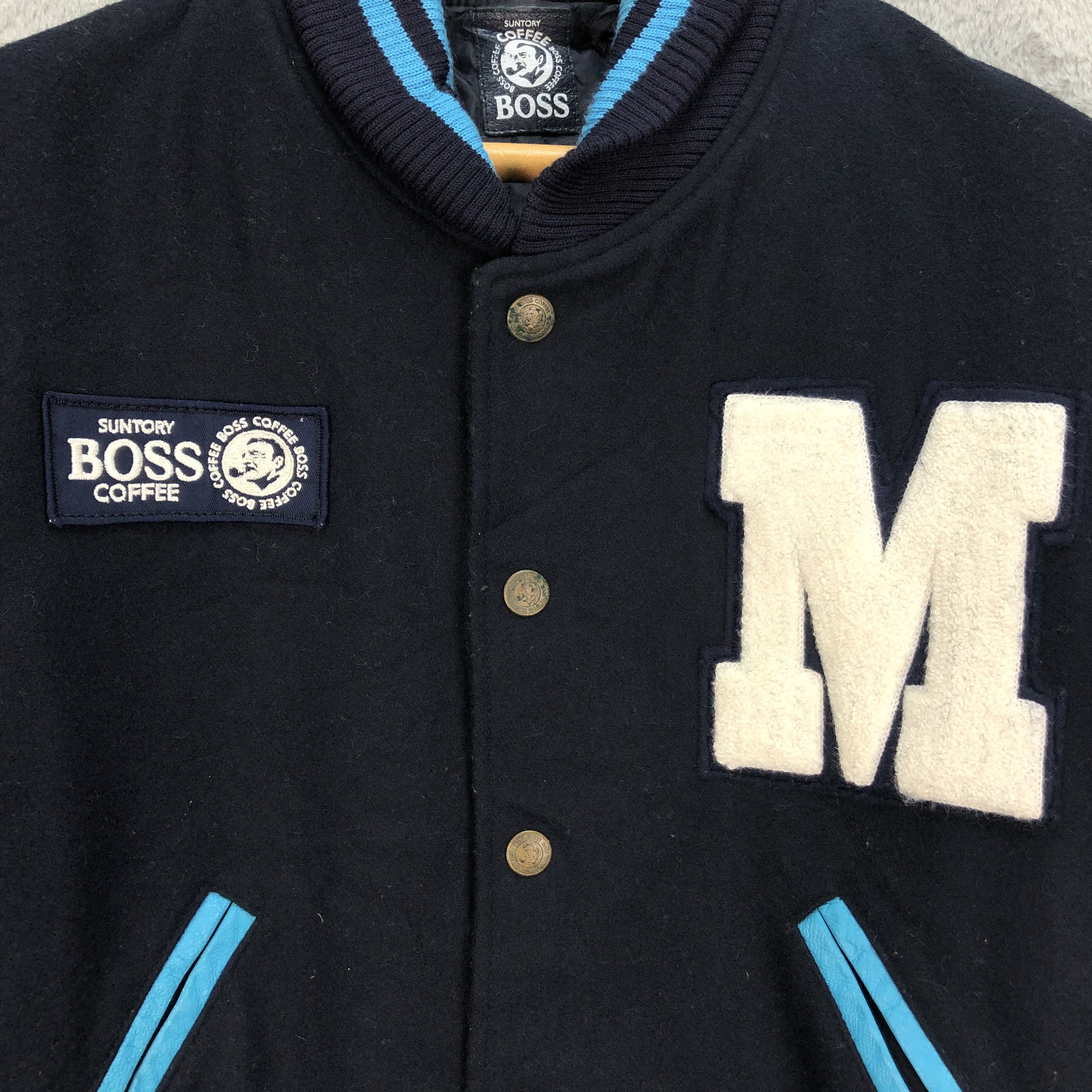 Japanese Brand SUNTORY COFFEE BOSS WOOL LEATHER VARSITY #5411-189 Size US L / EU 52-54 / 3 - 6 Thumbnail