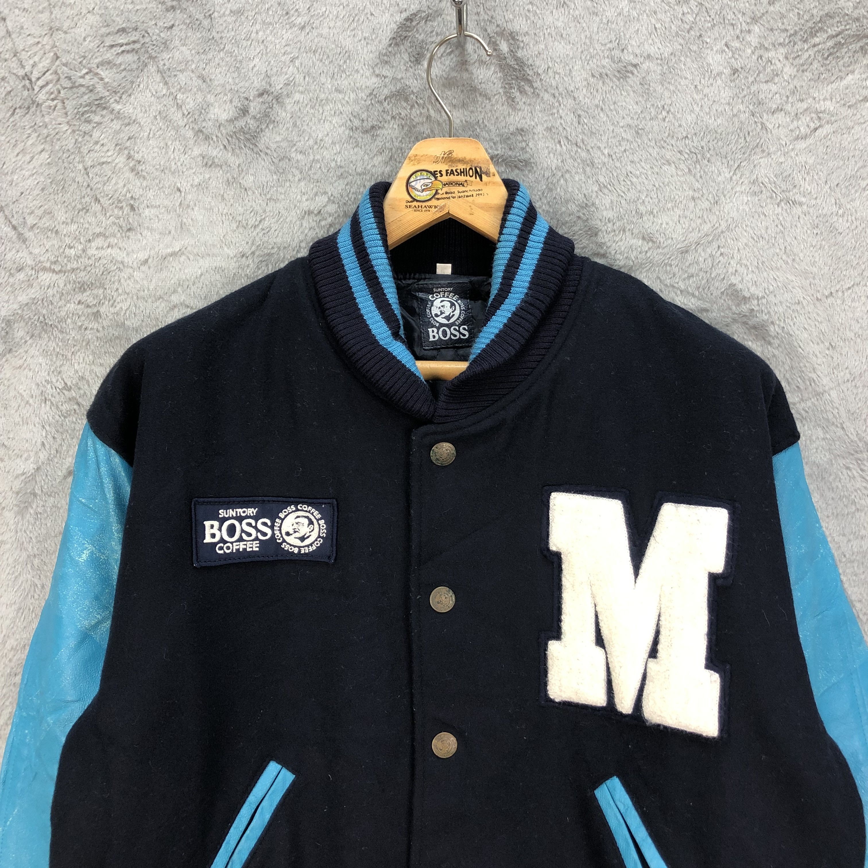 Japanese Brand SUNTORY COFFEE BOSS WOOL LEATHER VARSITY #5411-189 Size US L / EU 52-54 / 3 - 5 Thumbnail