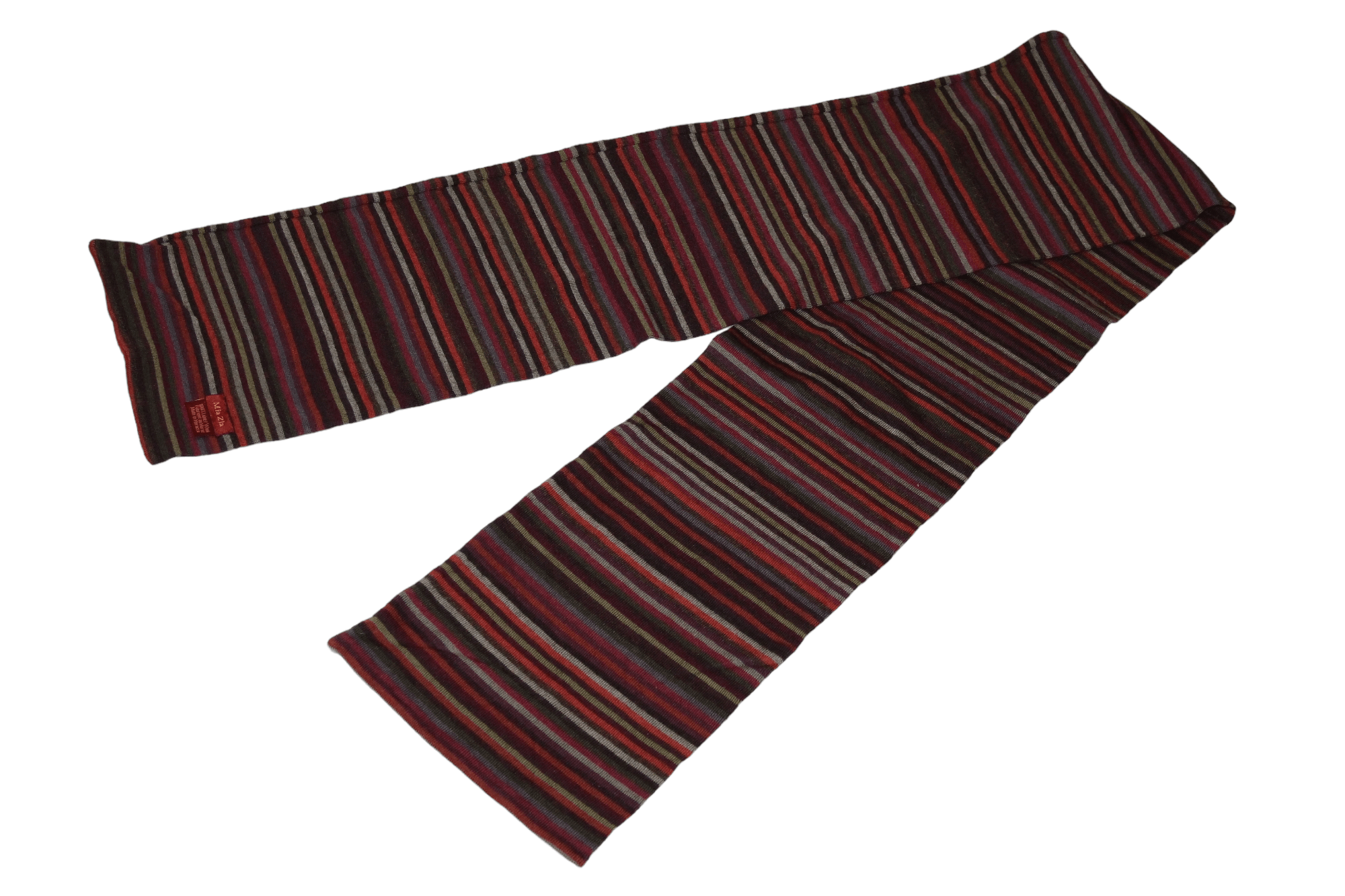 Homespun Knitwear MIA ZIA handcraft multicolour striped intarsia wool scarf Size ONE SIZE - 5 Thumbnail