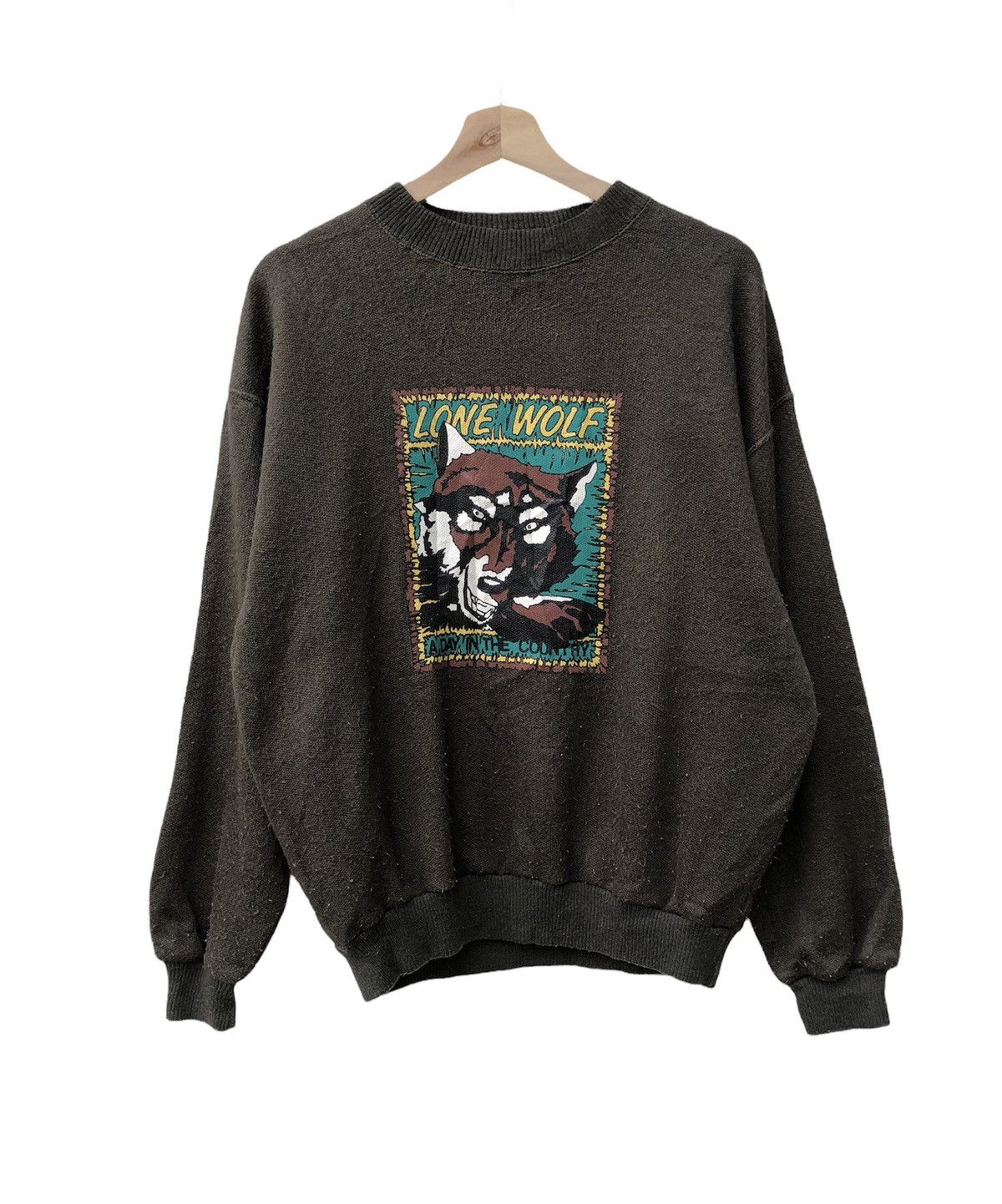 image of Vintage VTG Water Belly Sweatshirt Lone Wolf Big Logo in Brown, Men's (Size Medium)