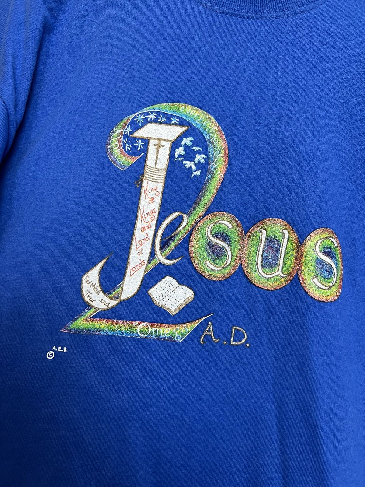 Vintage Vintage 90s Living Epistles Jesus King Of Kings Omega AD Tee Size US L / EU 52-54 / 3 - 5 Thumbnail