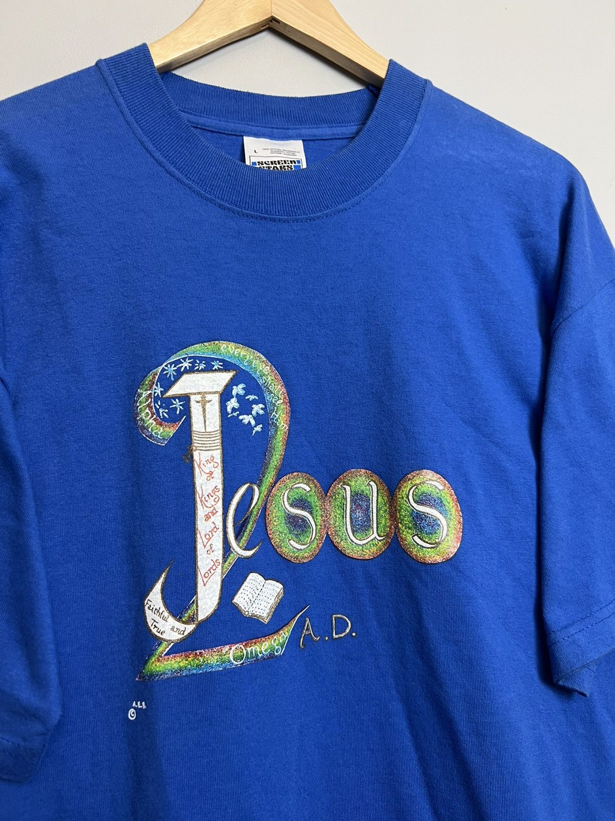 Vintage Vintage 90s Living Epistles Jesus King Of Kings Omega AD Tee Size US L / EU 52-54 / 3 - 2 Thumbnail