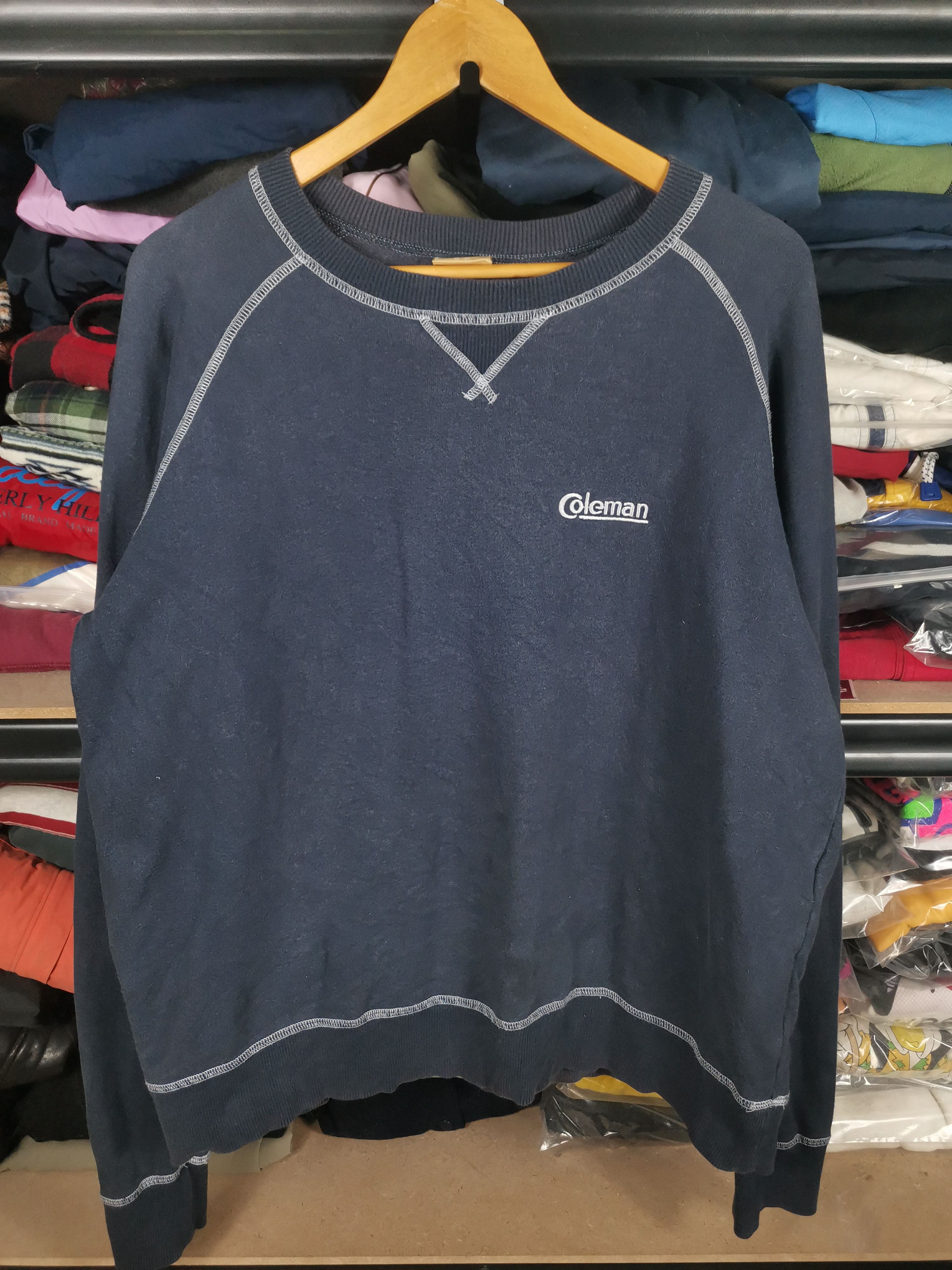 image of Vintage Coleman Small Embroidered Logo Sweatshirt in Navy Blue, Men's (Size Medium)