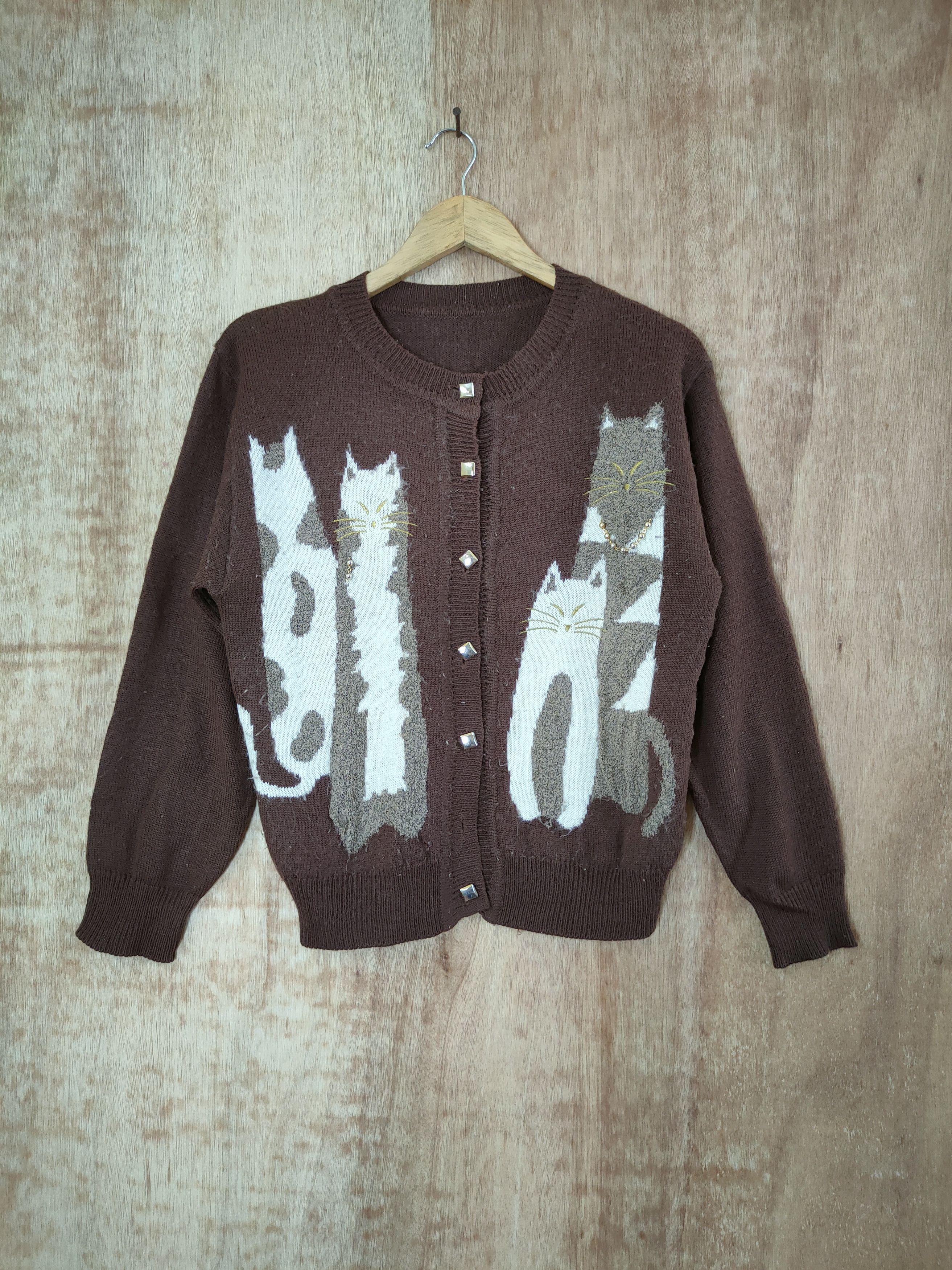 image of Animal Campbell x Cardigan Cat Brown Cardigan Knitwear Streetwear 46-477Dlal, Women's (Size Medium)