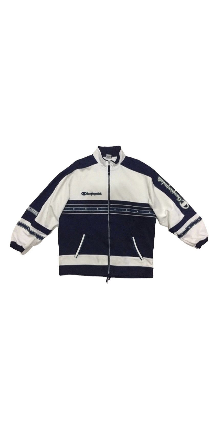 image of 90’S Retro Champion Tape Tracktop Jacket in Blue/White, Men's (Size Large)