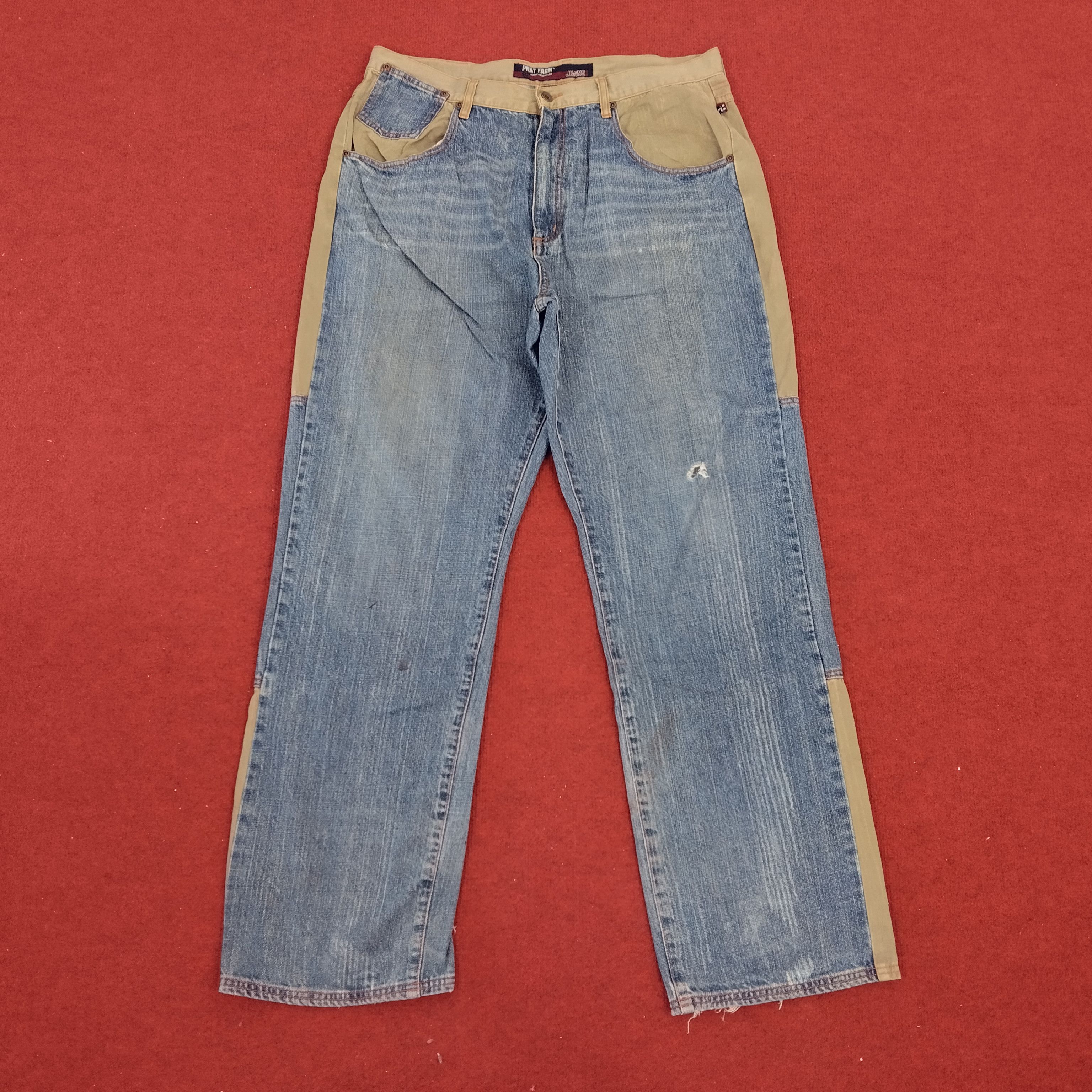 Japanese Brand Phat Farm Patchwork Style Distressed Denim Jeans dp1 Size US 37 - 1 Thumbnail