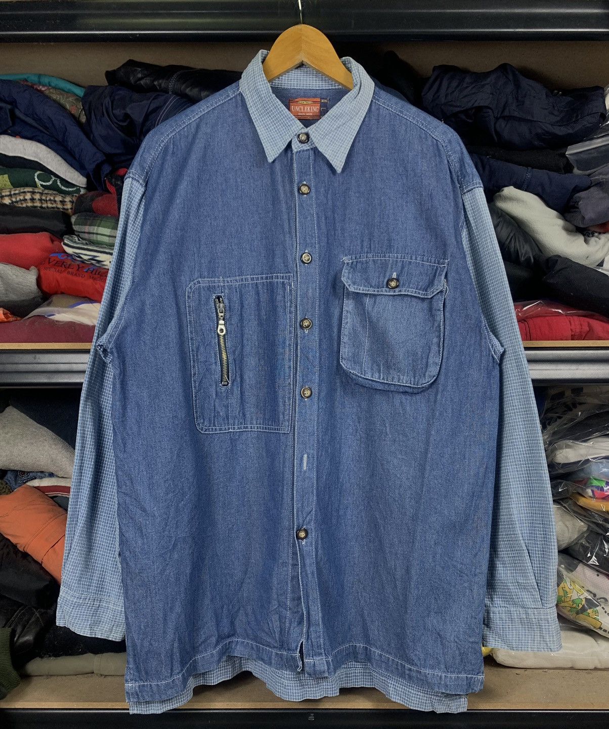 Vintage Vintage 80s Uncle King Union Made Denim Flannel Shirt Size US L / EU 52-54 / 3 - 1 Thumbnail
