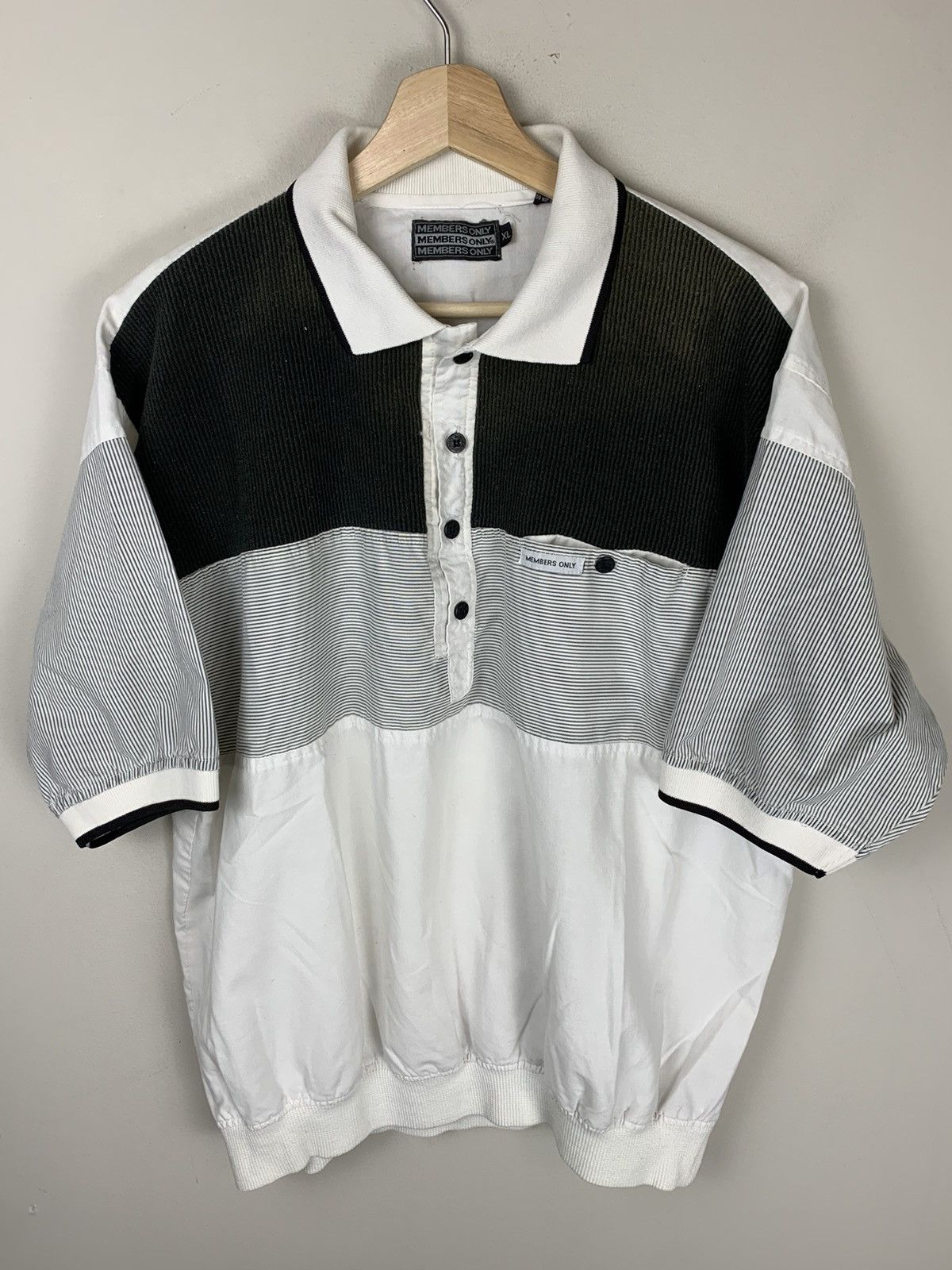 Vintage Vintage Members Only Patchwork Half Button Polo Size US XL / EU 56 / 4 - 1 Thumbnail