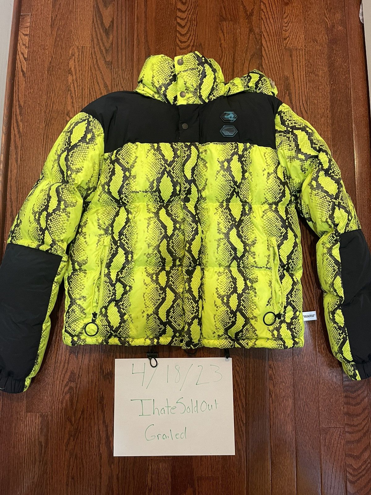 Off White Off White Neon Yellow Snakeskin Puffer Jacket Grailed