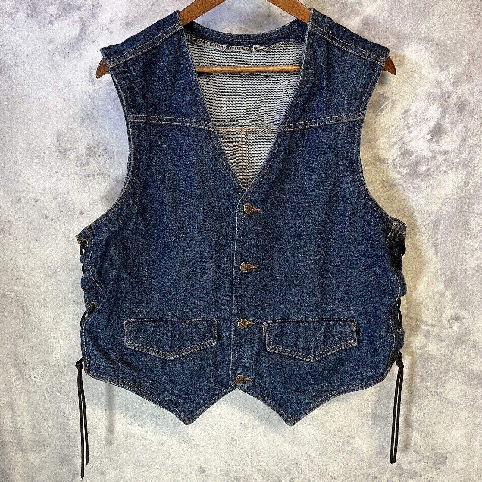 Vintage Vintage Screamin Eagle Denim Biker Vest Lace Up Biker Mens L Size US L / EU 52-54 / 3 - 2 Thumbnail