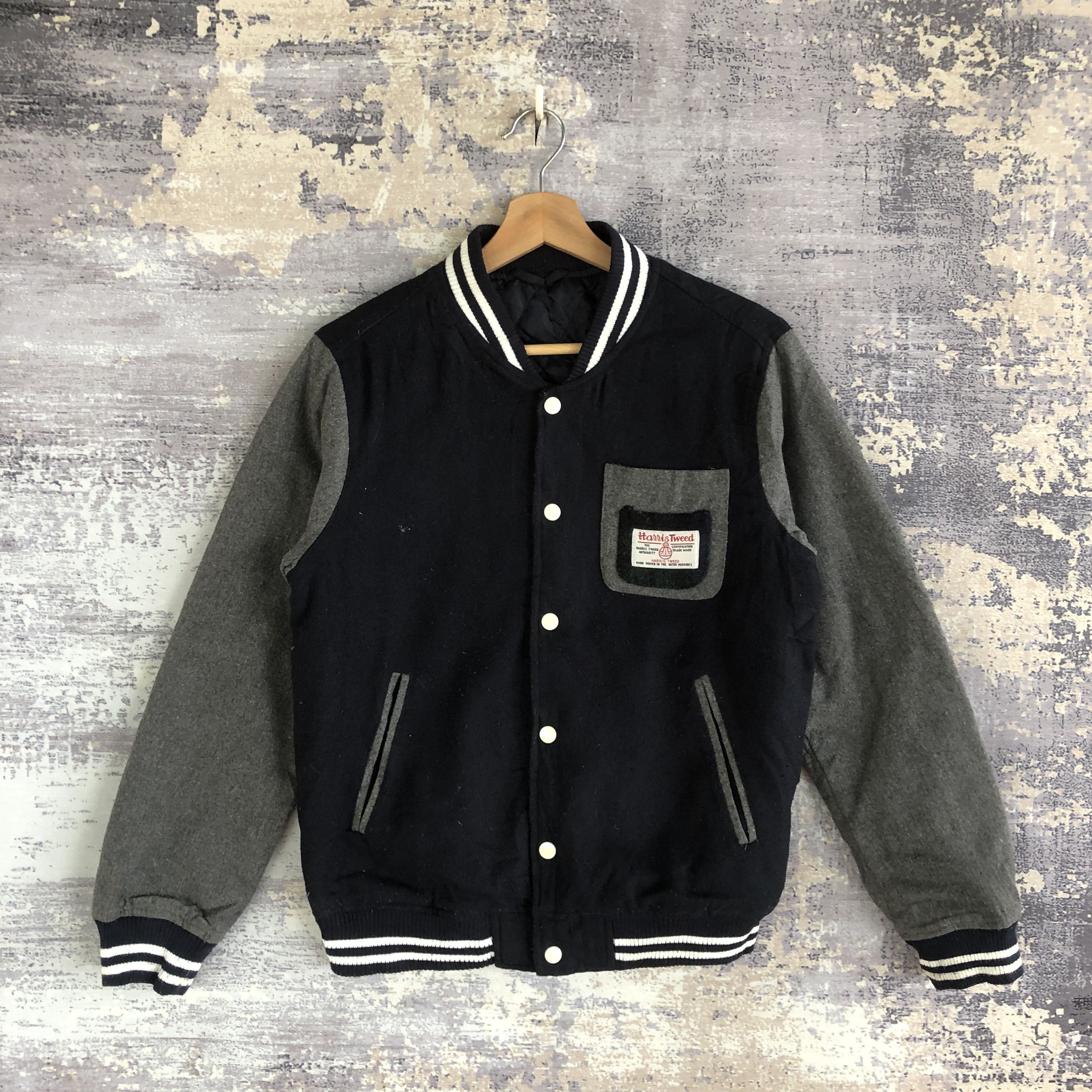 Vintage Vintage Harris Tweed Varsity Jacket Japanese Wool Jacket Size US S / EU 44-46 / 1 - 1 Thumbnail