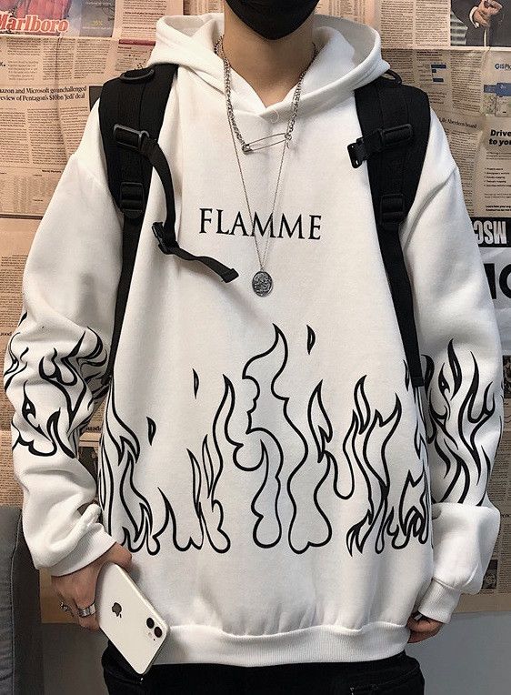 New Retro Flame Print Hoodies