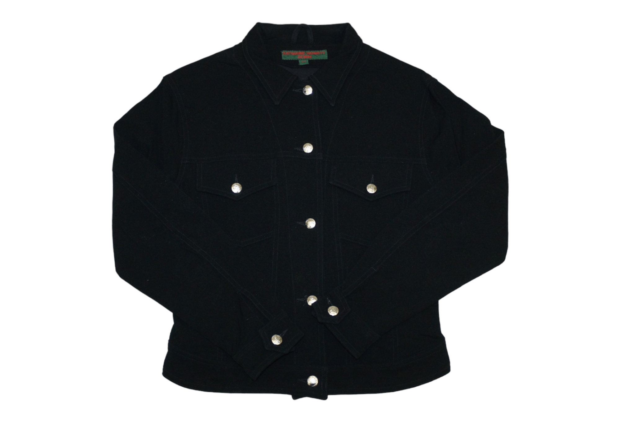 Japanese Brand Katharine Hamnett Denim Black Stretch Nylon Blend Biker Jckt Size M / US 6-8 / IT 42-44 - 1 Thumbnail