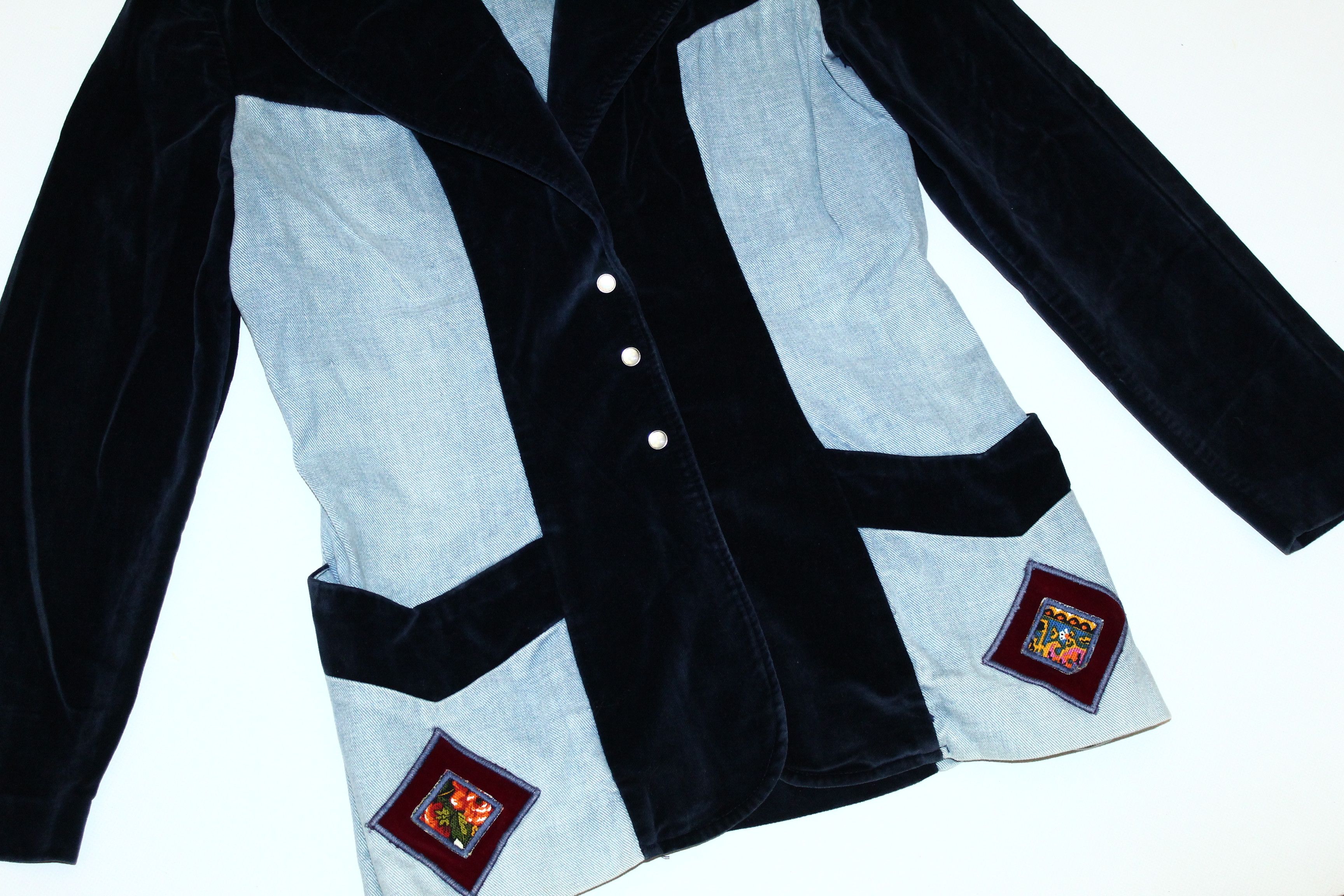 Vintage VTG Modern Juniors by Union Made Velour & Denim Chore Jacket Size US M / EU 48-50 / 2 - 6 Thumbnail