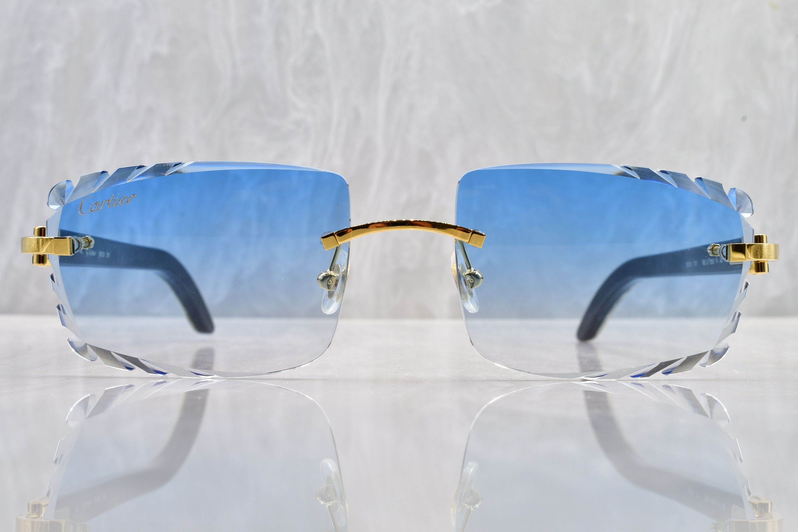 image of Cartier Diamond Cut White Horn Sunglasses C Decor Buffs, Men's