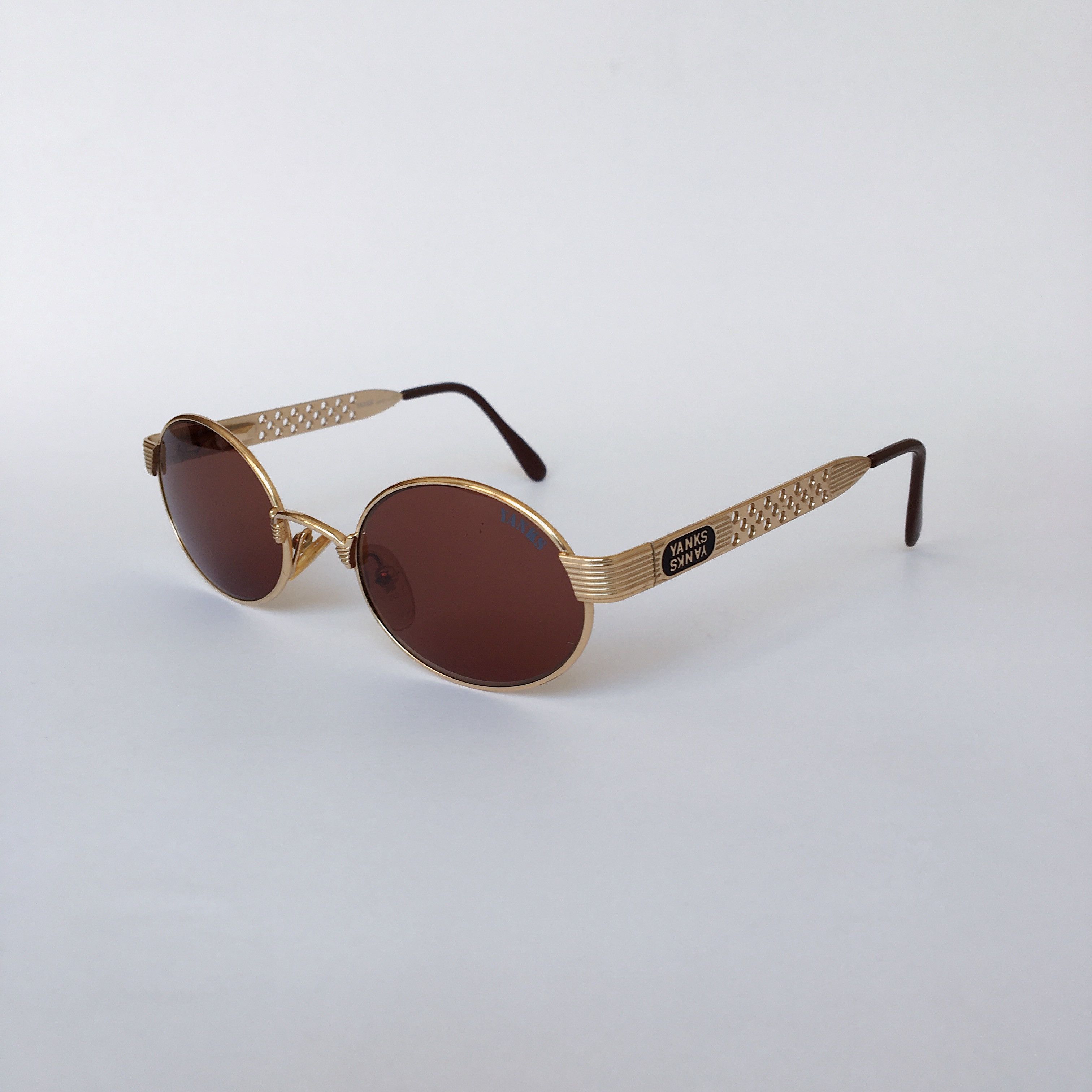 Vintage YANKS Vintage Oval Sunglasses Gold Frame 90s NOS Size ONE SIZE - 2 Thumbnail