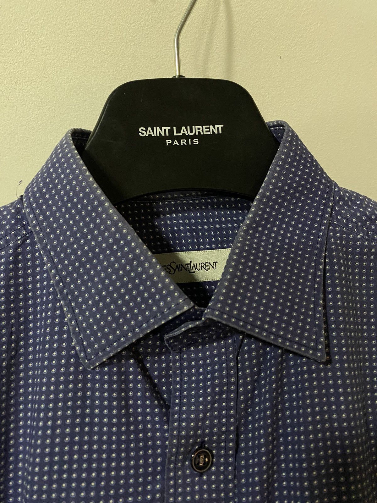 image of YSL Rive Gauche By Hedi Slimane x YVES Saint Laurent 2011 YSL Shirt Italy in Blue (Size Medium)