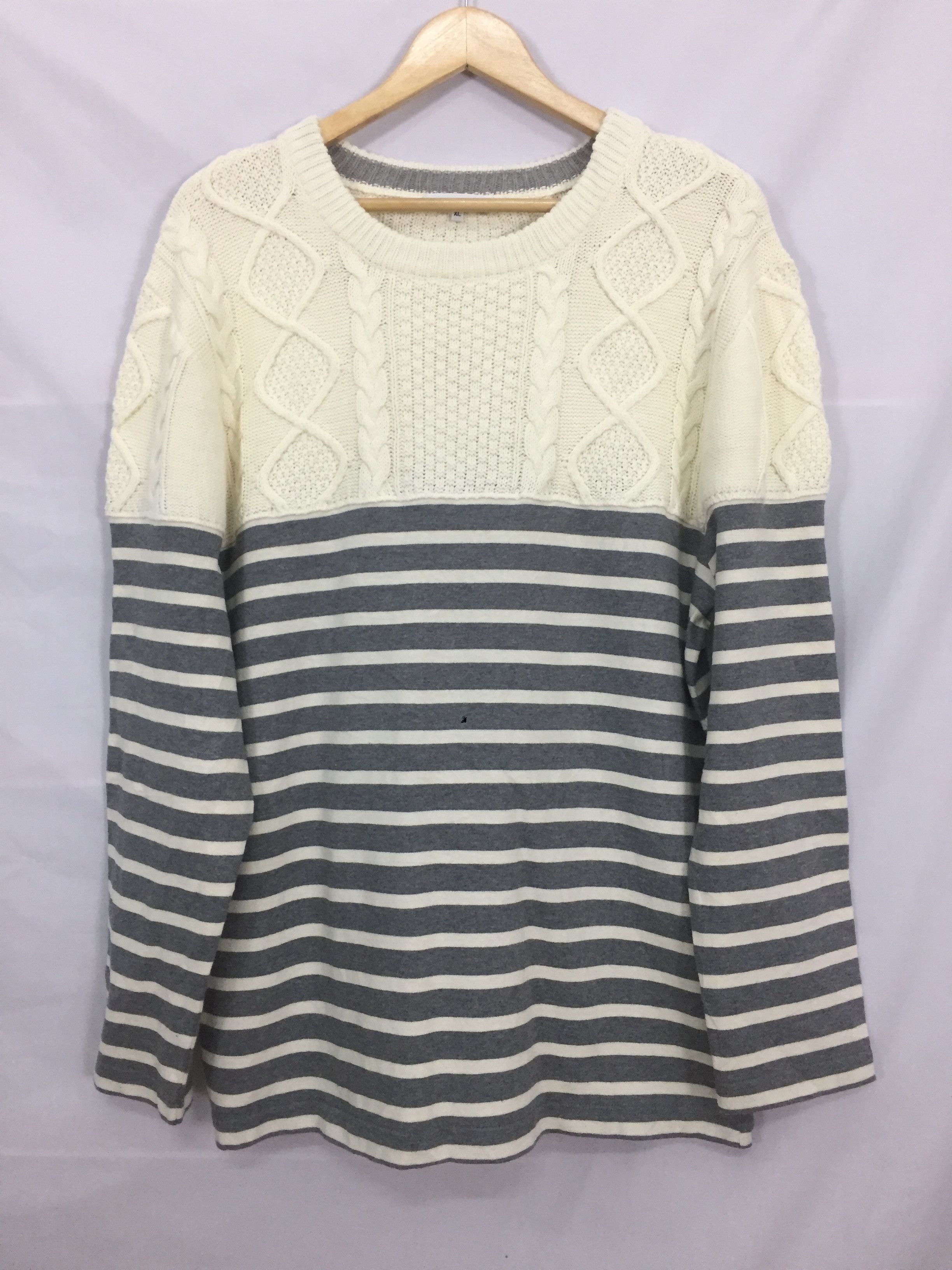 Global Work Rare Colorblock Pattern Cable Knit Sweater #2073