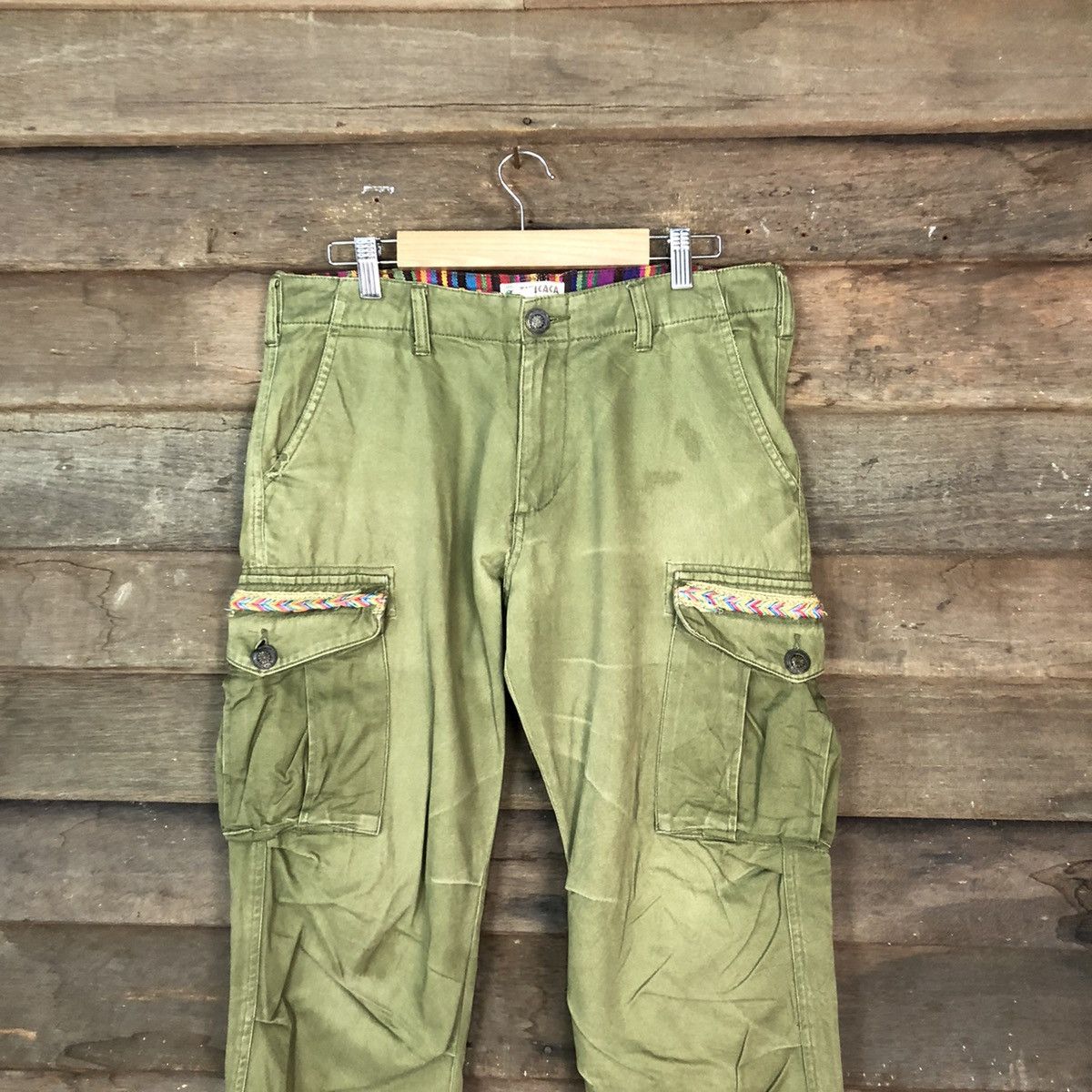 Japanese Brand Titi Caca Green Cargo Multipocket Pants #6786 Size US 31 - 2 Thumbnail