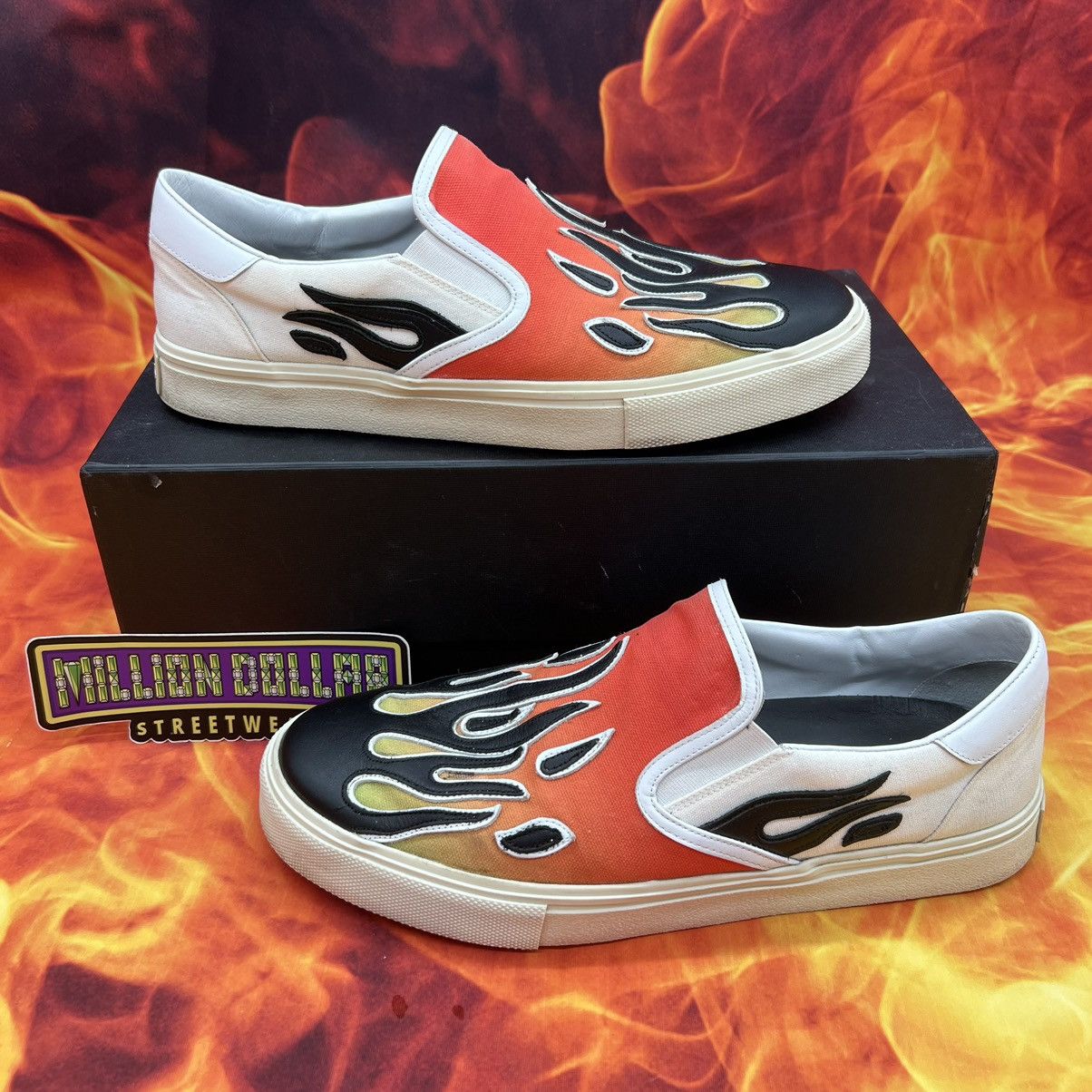 image of Amiri Slip-On Flame Sneaker Sz- 10M/43Eu in Black, Men's