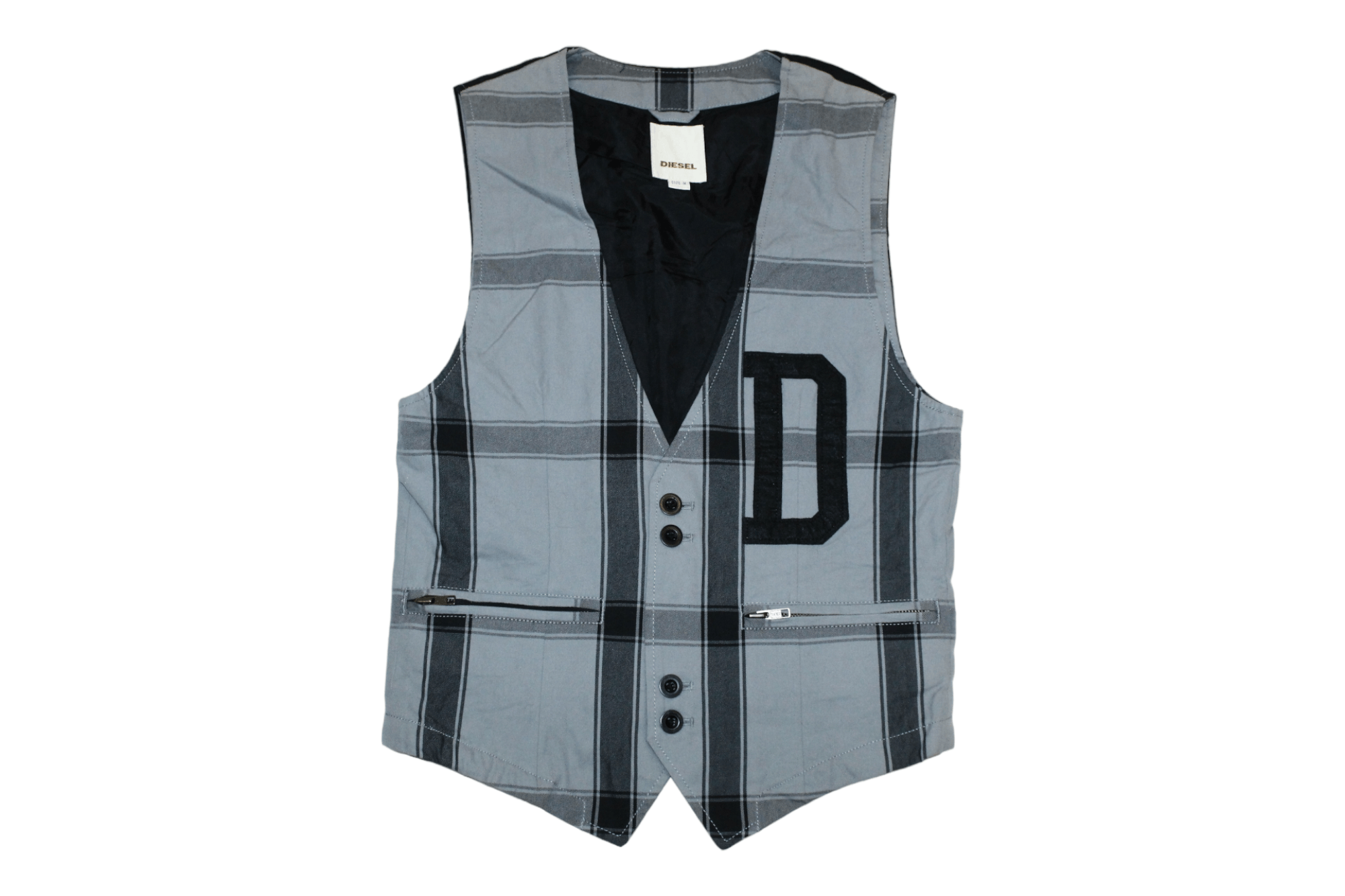Diesel Diesel Slim Fit Big Logo Embroid Plaid Denim Casual Vest Size US M / EU 48-50 / 2 - 1 Thumbnail
