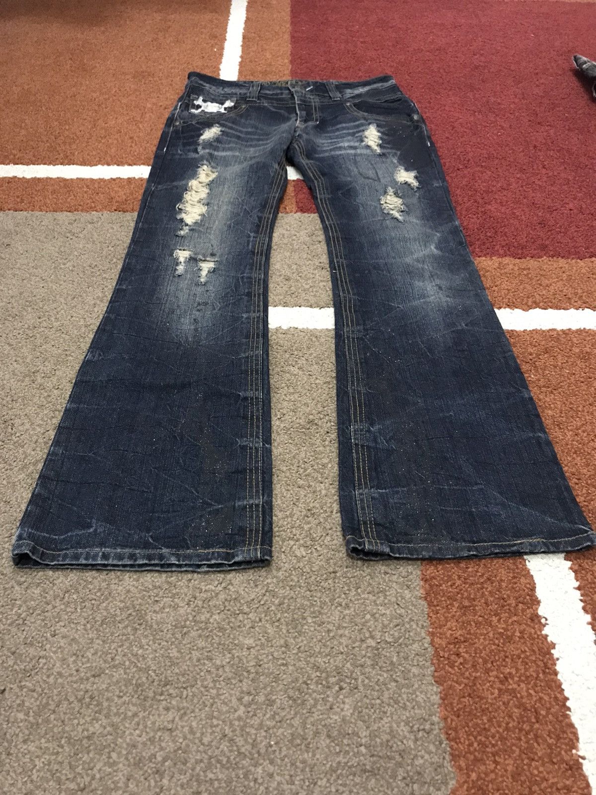 Other FLARE🔥Skull Very Rare Distressed Painter Flare Jeans Size US 32 / EU 48 - 6 Thumbnail
