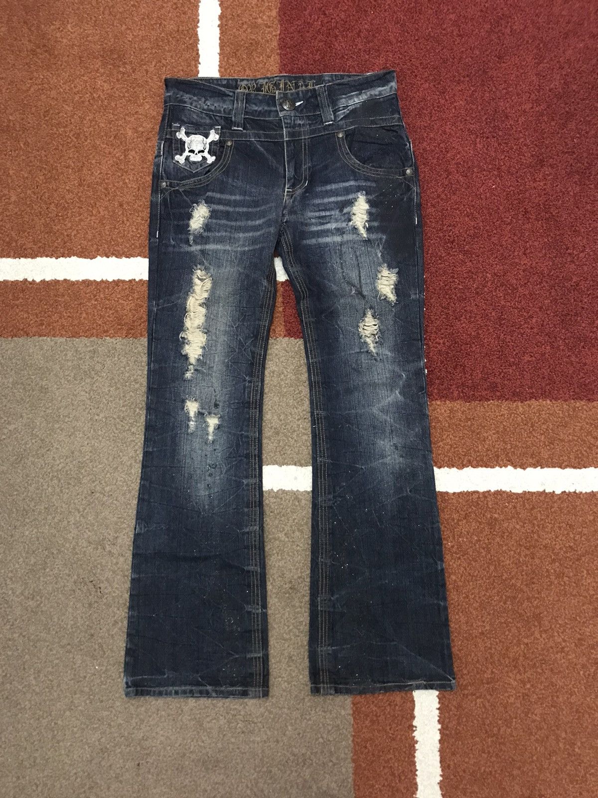 Other FLARE🔥Skull Very Rare Distressed Painter Flare Jeans Size US 32 / EU 48 - 7 Thumbnail