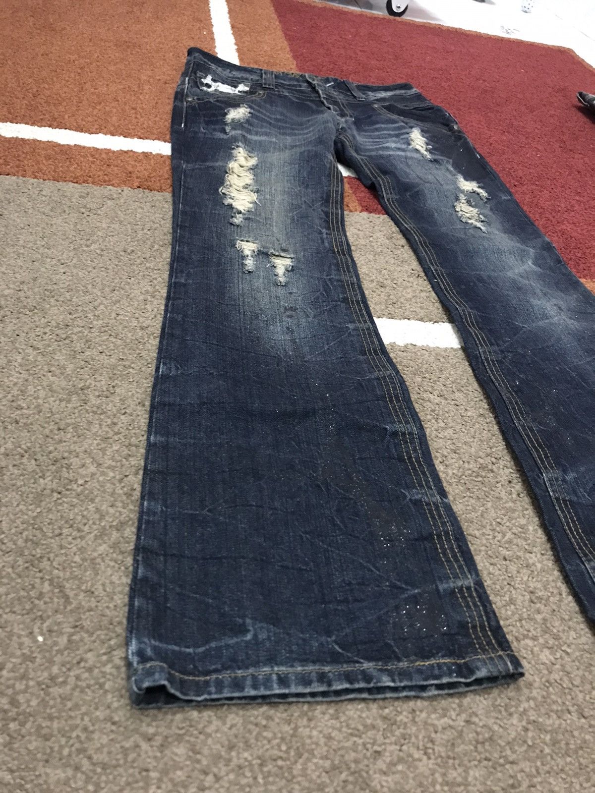 Other FLARE🔥Skull Very Rare Distressed Painter Flare Jeans Size US 32 / EU 48 - 5 Thumbnail