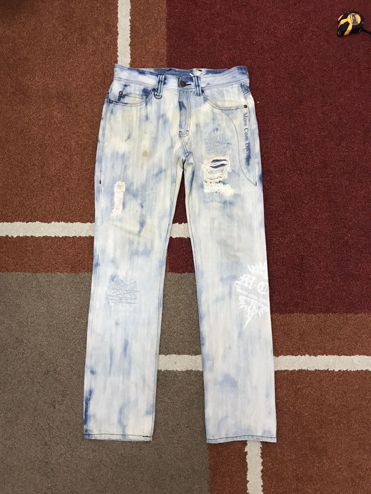 Japanese Brand more core division Japan Punk Acid Wash Distressed Jeans Size US 31 - 1 Thumbnail
