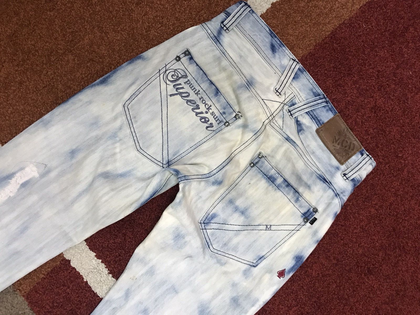 Japanese Brand more core division Japan Punk Acid Wash Distressed Jeans Size US 31 - 12 Thumbnail
