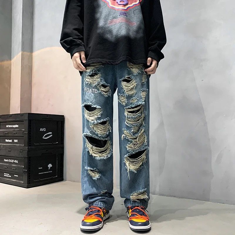 image of Distressed Denim Denim Drill Tears Jeans Unique in Blue, Men's (Size 32)