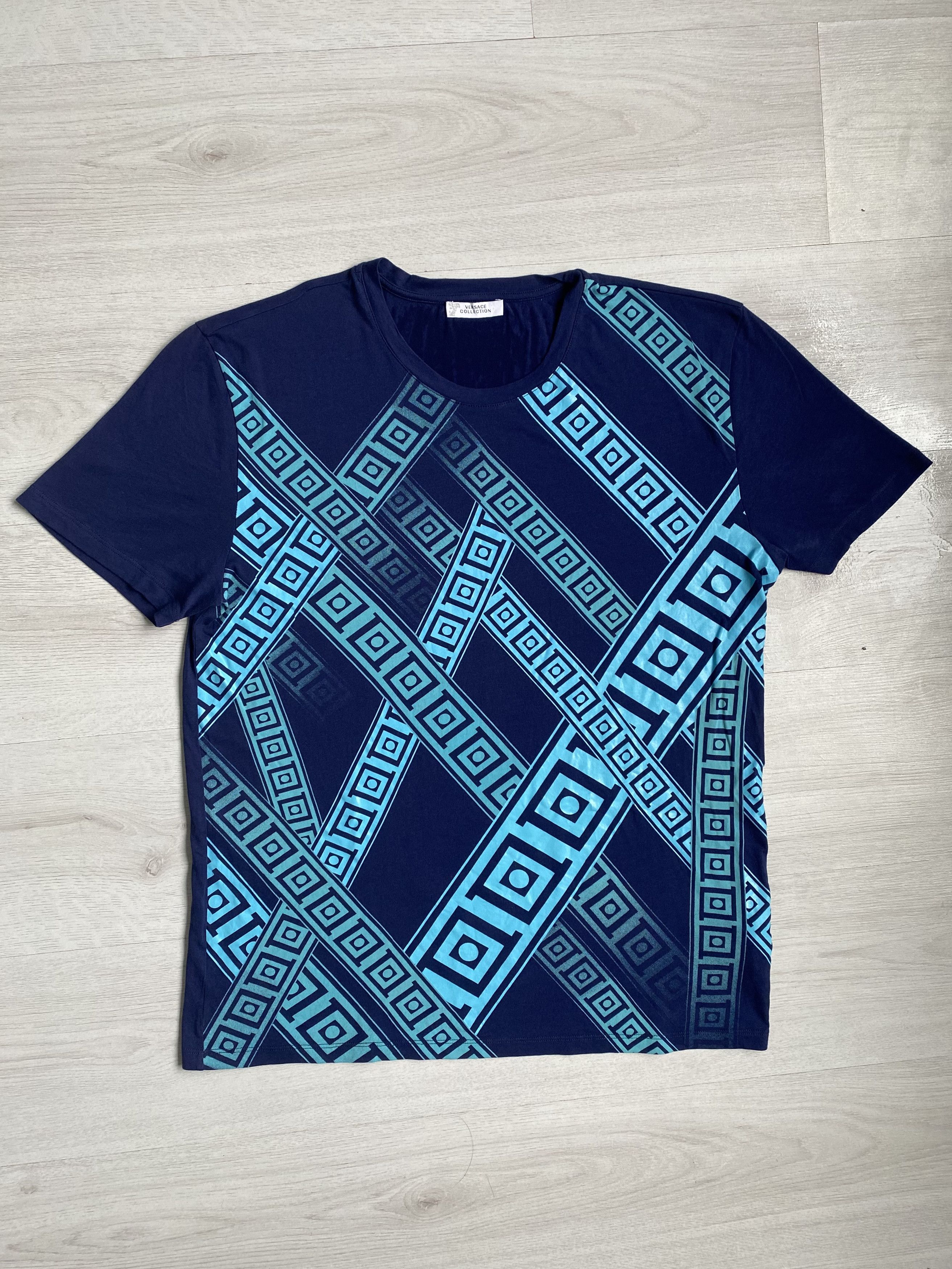 Versace Collection Blue Graphic Print T-Shirt