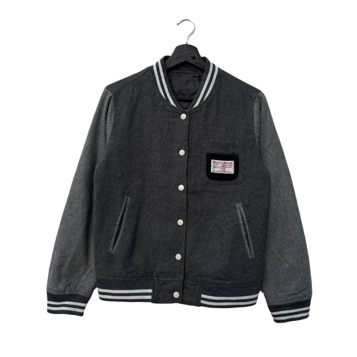 VINTAGE HARRIS TWEED WOOL VARSITY JACKET JAPAN