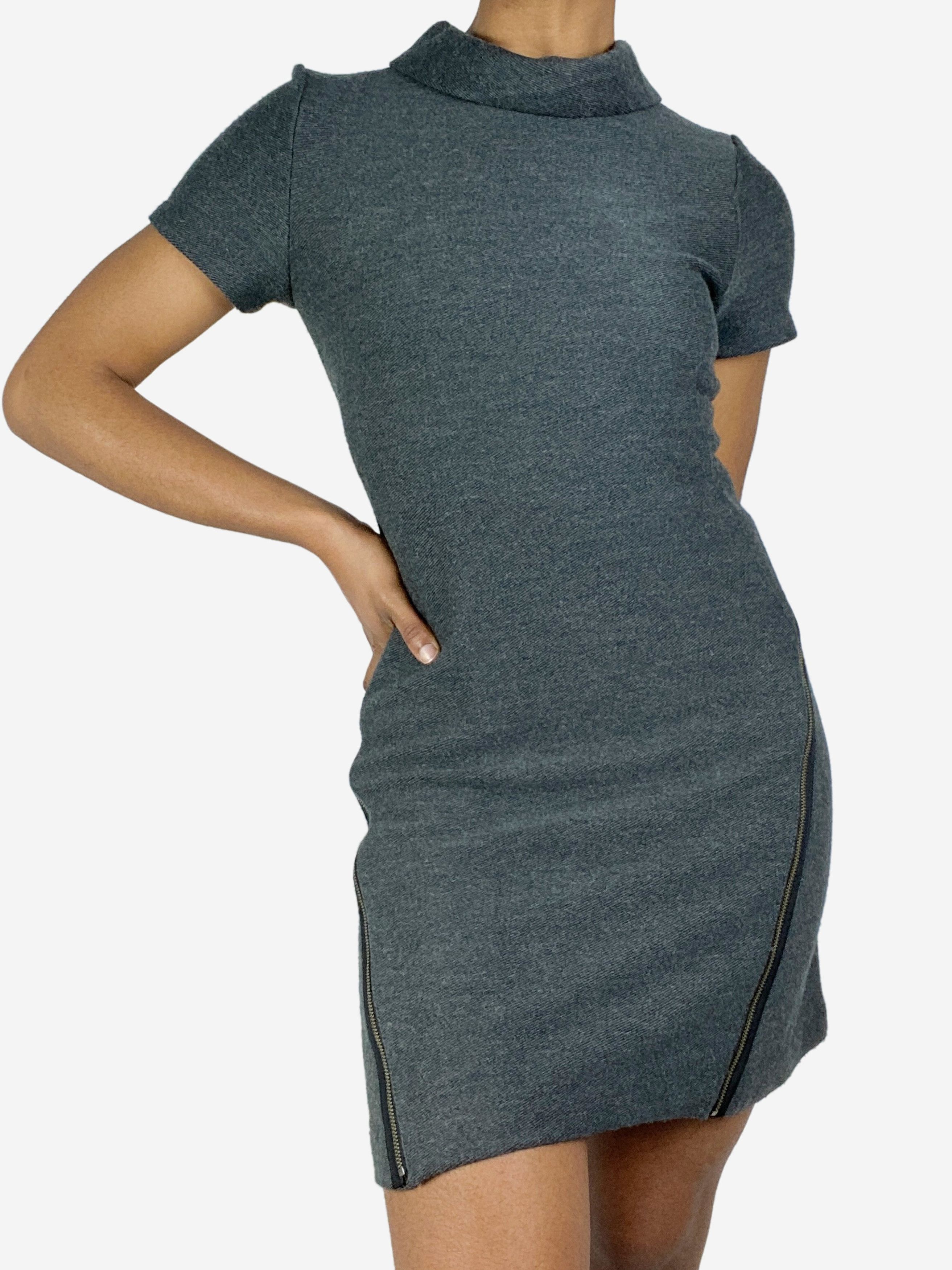 Theory Grey sleeveless beaded mini dress with side zip detai