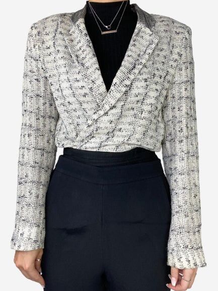Cream lightweight tweed style tie up jacket - size UK 16