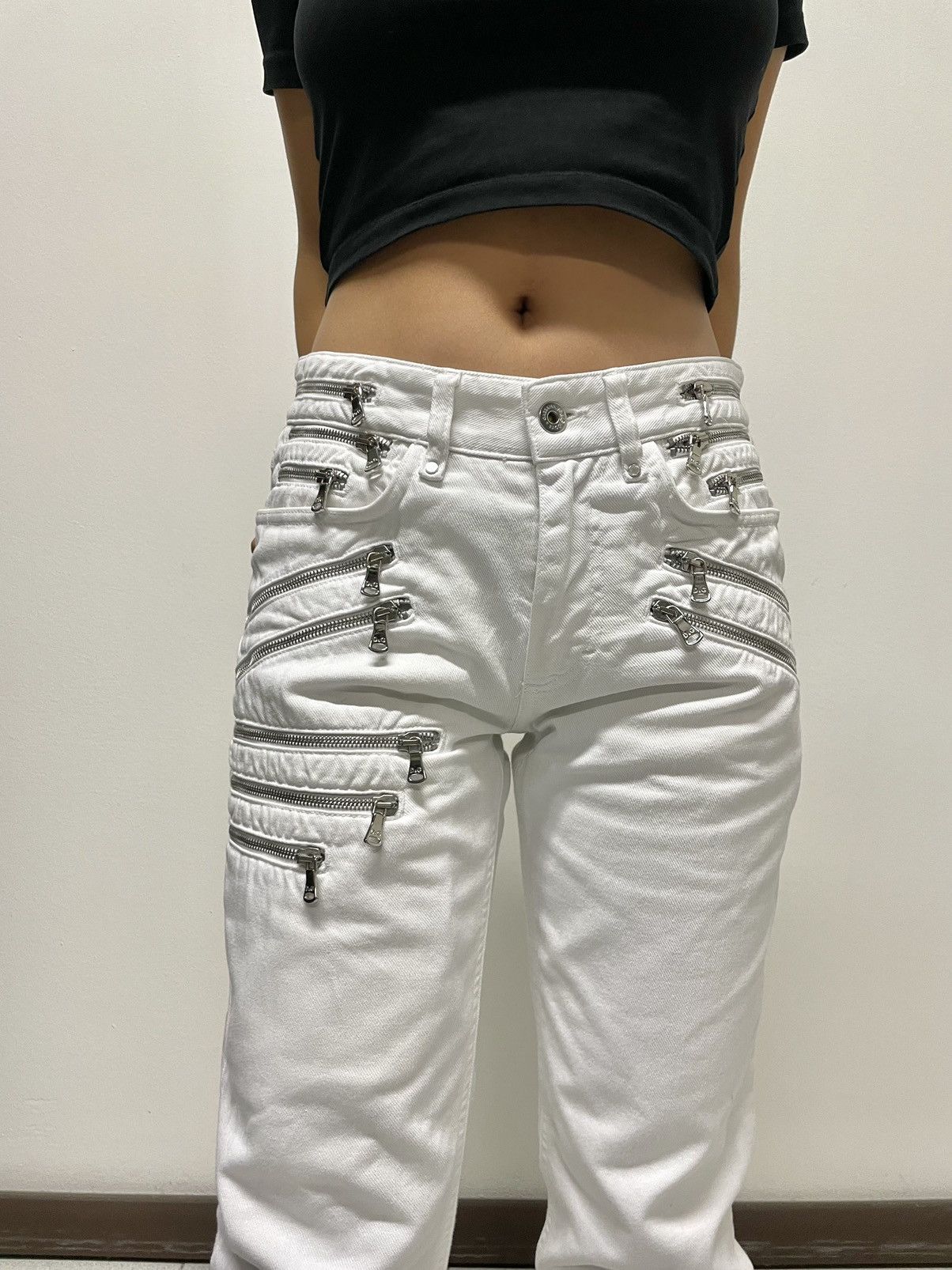 image of Dolce Gabbana 2008 Zipper Multi Pocket Cargo Jeans Pants Denim Archive Zip in White, Women's (Size 