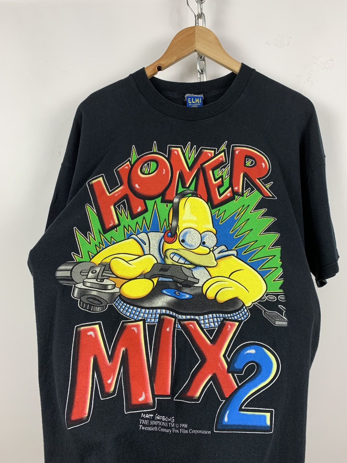 The Simpsons 1998 Vintage Homer Simpson’s Mix DJ Black T-Shirt Size US XL / EU 56 / 4 - 6 Thumbnail