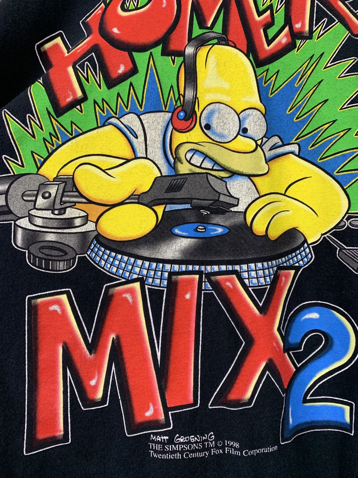 The Simpsons 1998 Vintage Homer Simpson’s Mix DJ Black T-Shirt Size US XL / EU 56 / 4 - 9 Thumbnail